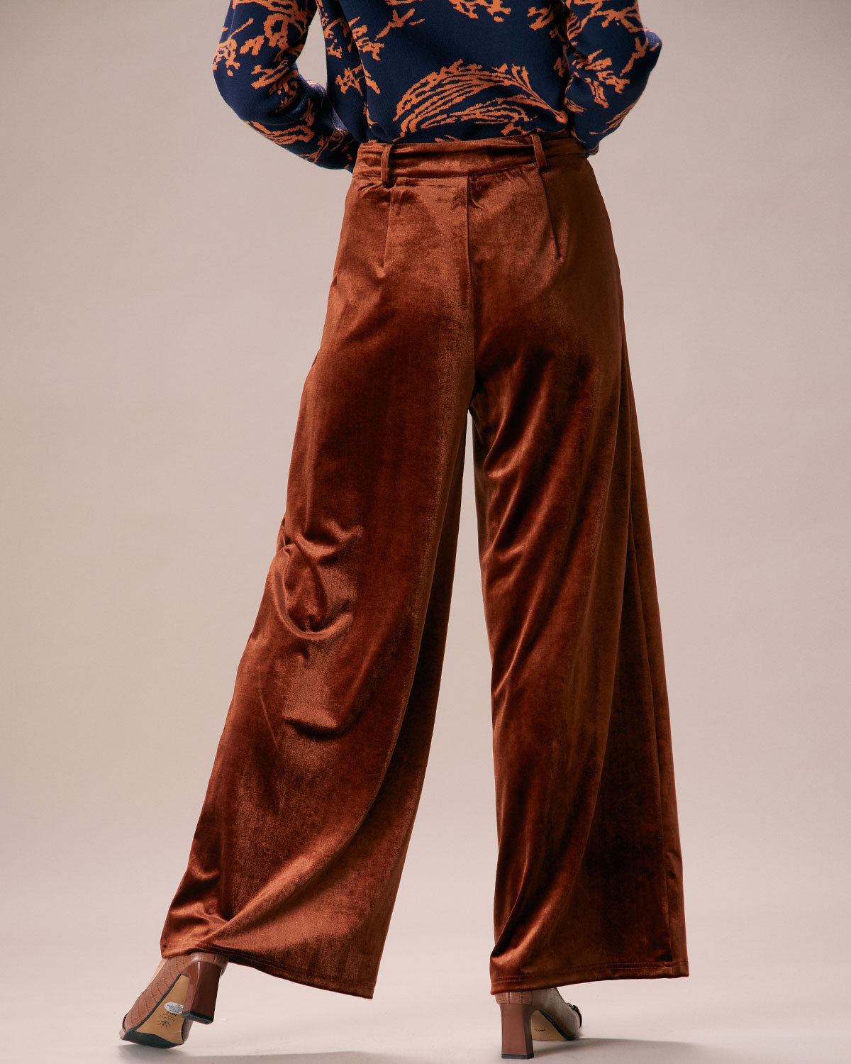 The Brown High Waisted Velvet Wide Leg Pants Classic For Sale