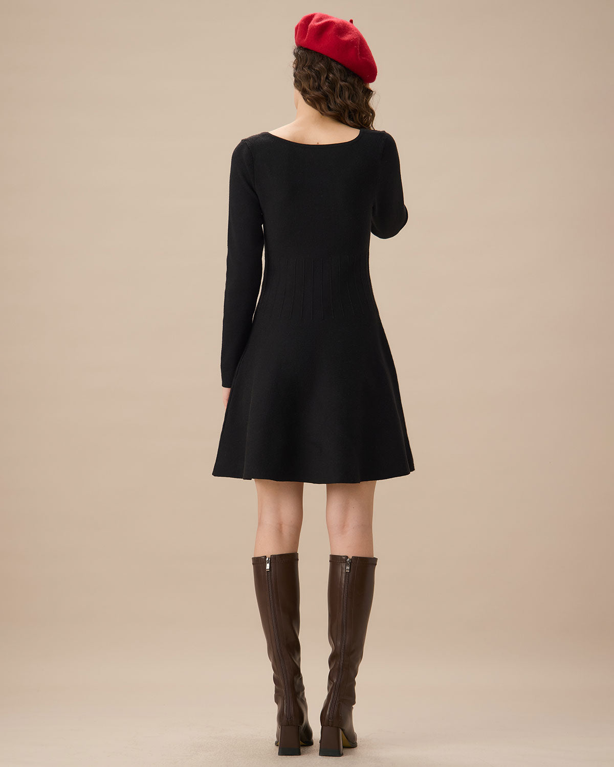 Black Square Neck Ribbed Sweater Dress Visit Cheap Pice