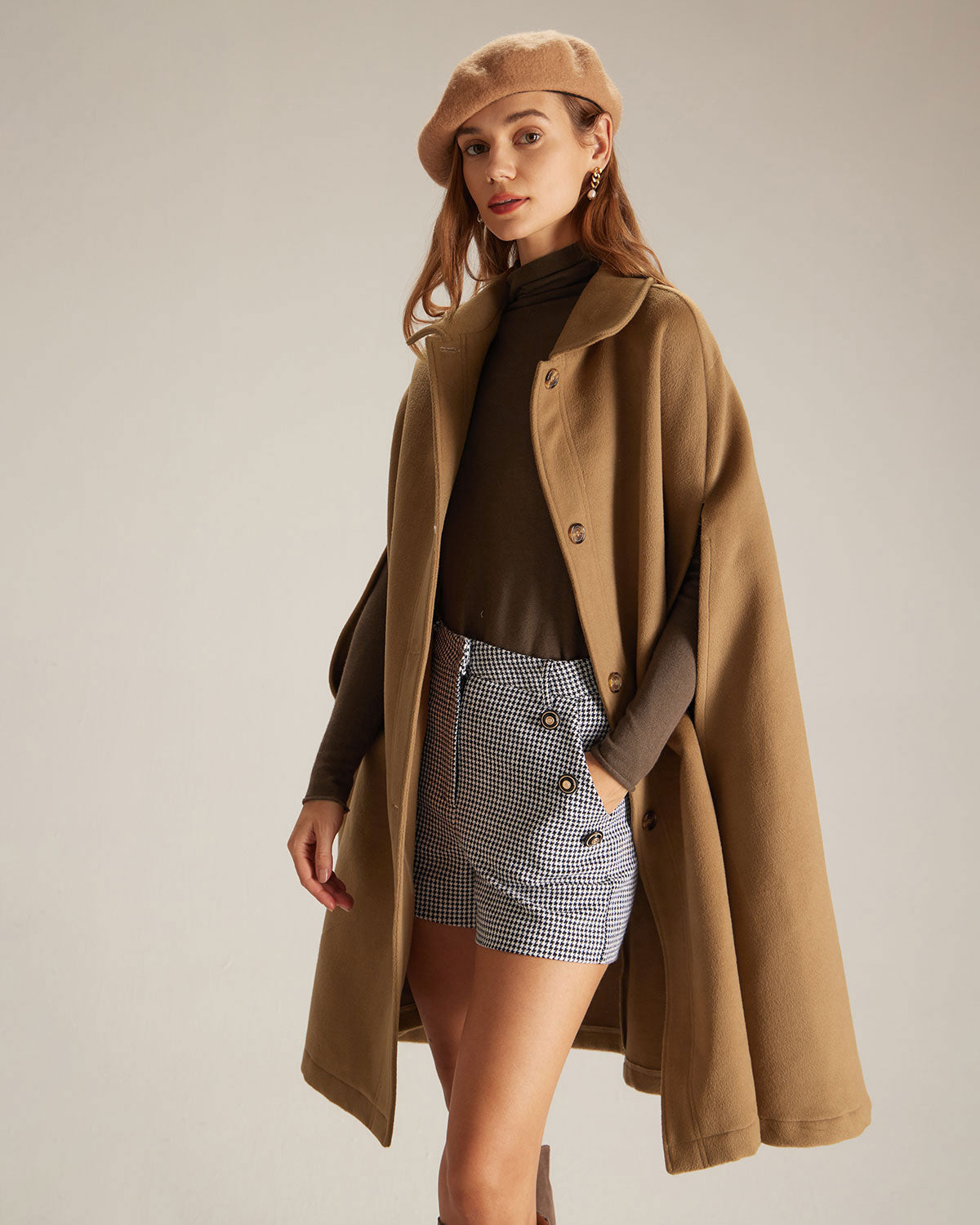 The Khaki Lapel Neck Single Breasted Cape Buy Cheap How Much