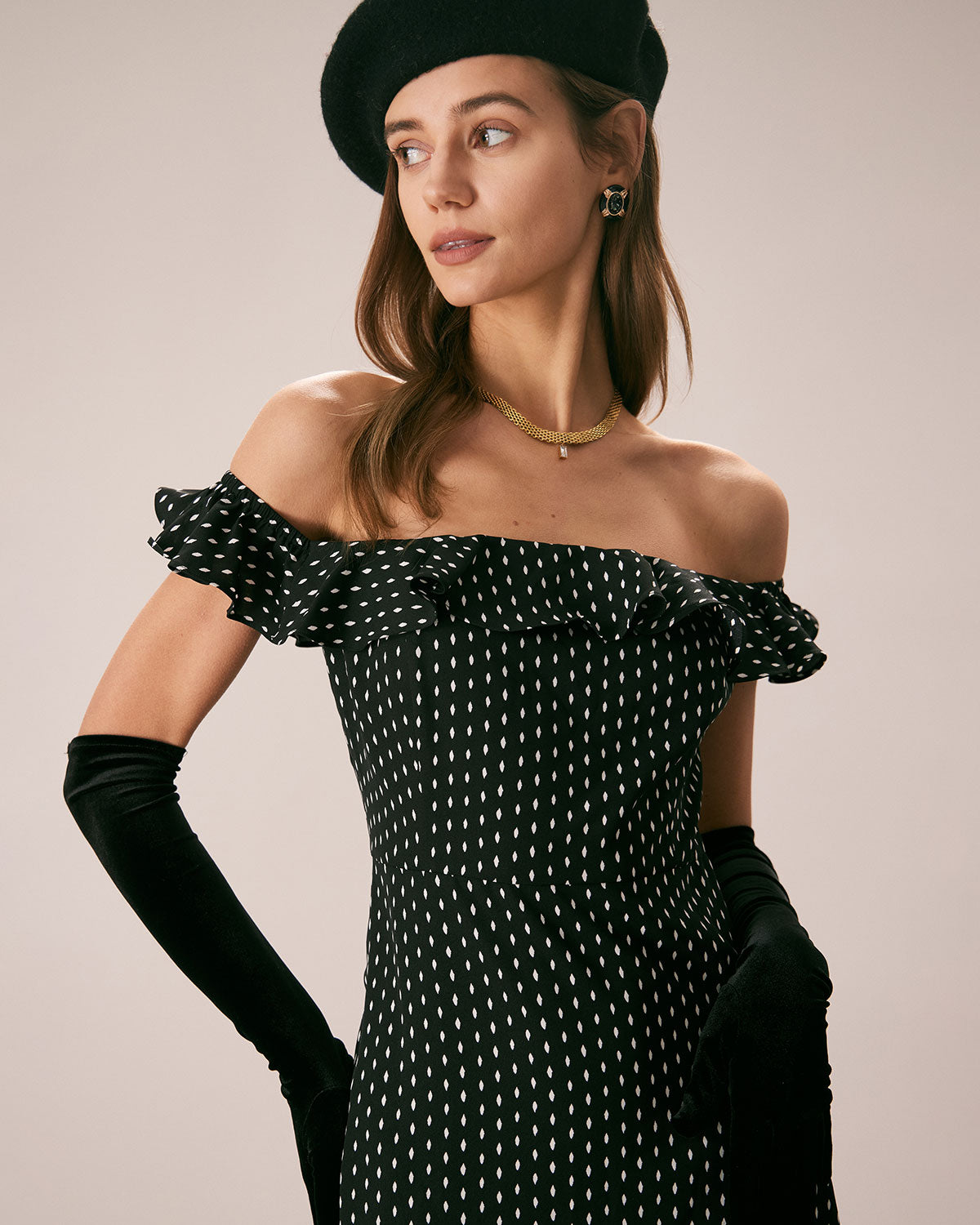 The Black Off The Shoulder Ruffle Midi Dress Pices Online