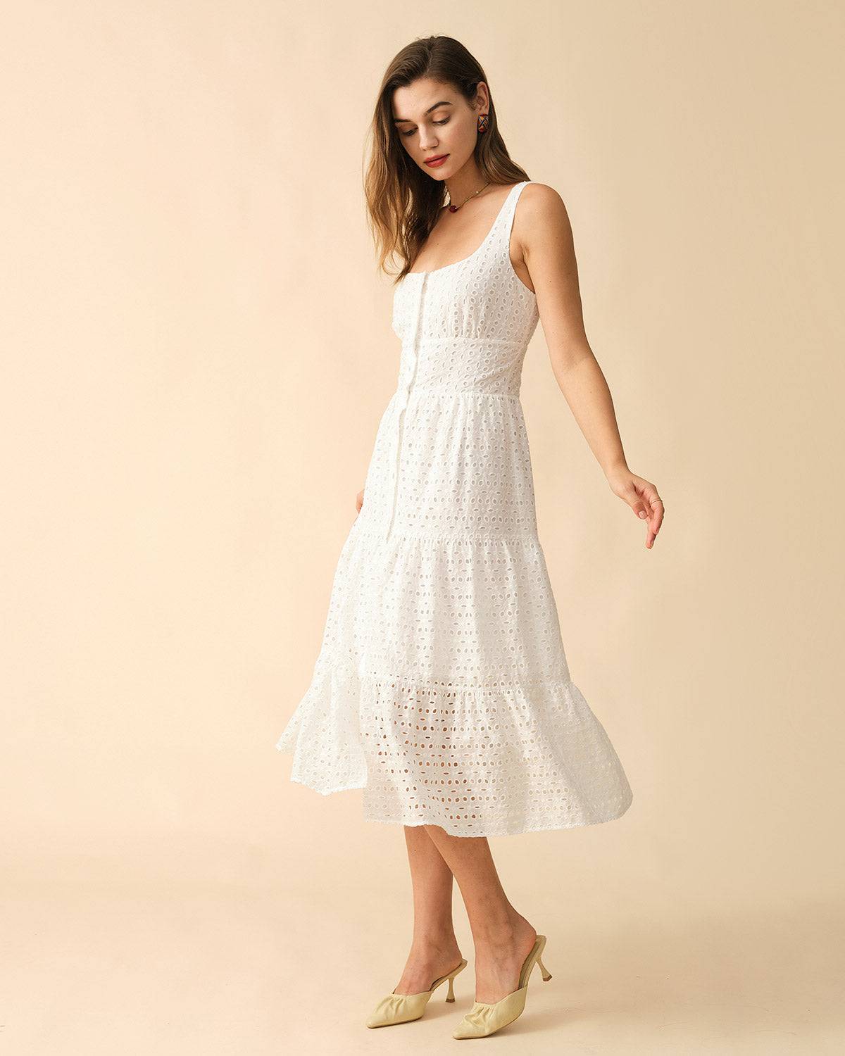 The Square Neck Tiered Hem Midi Dress Clearance Online Online