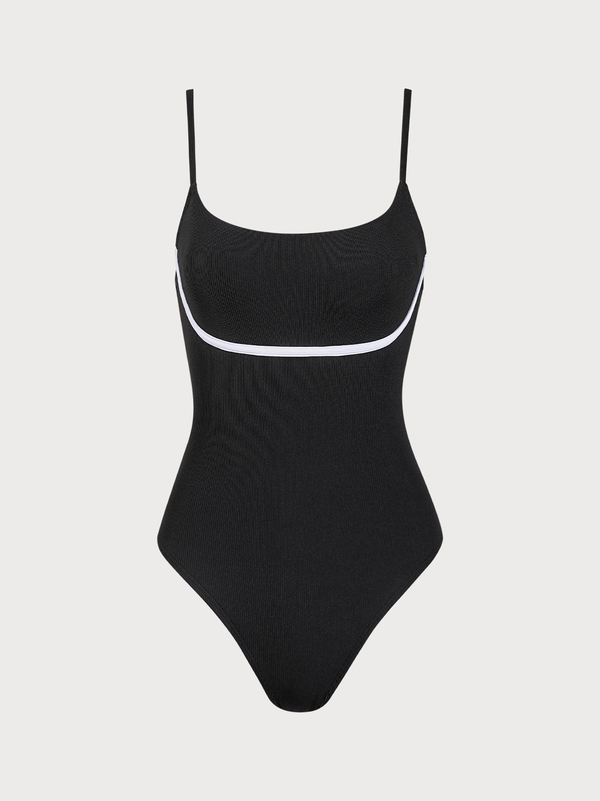 Black Contrast Ribbed One-Piece Swimsuit Buy Cheap Cheapest Pice