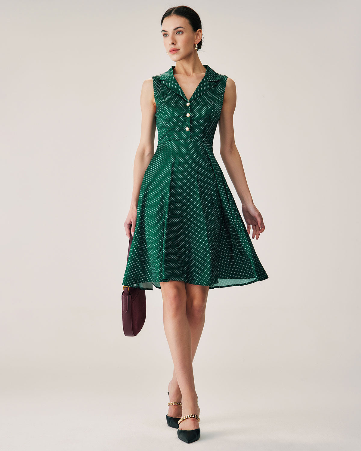 Green Polka Dot Sleeveless Mini Dress Cheap Sale View