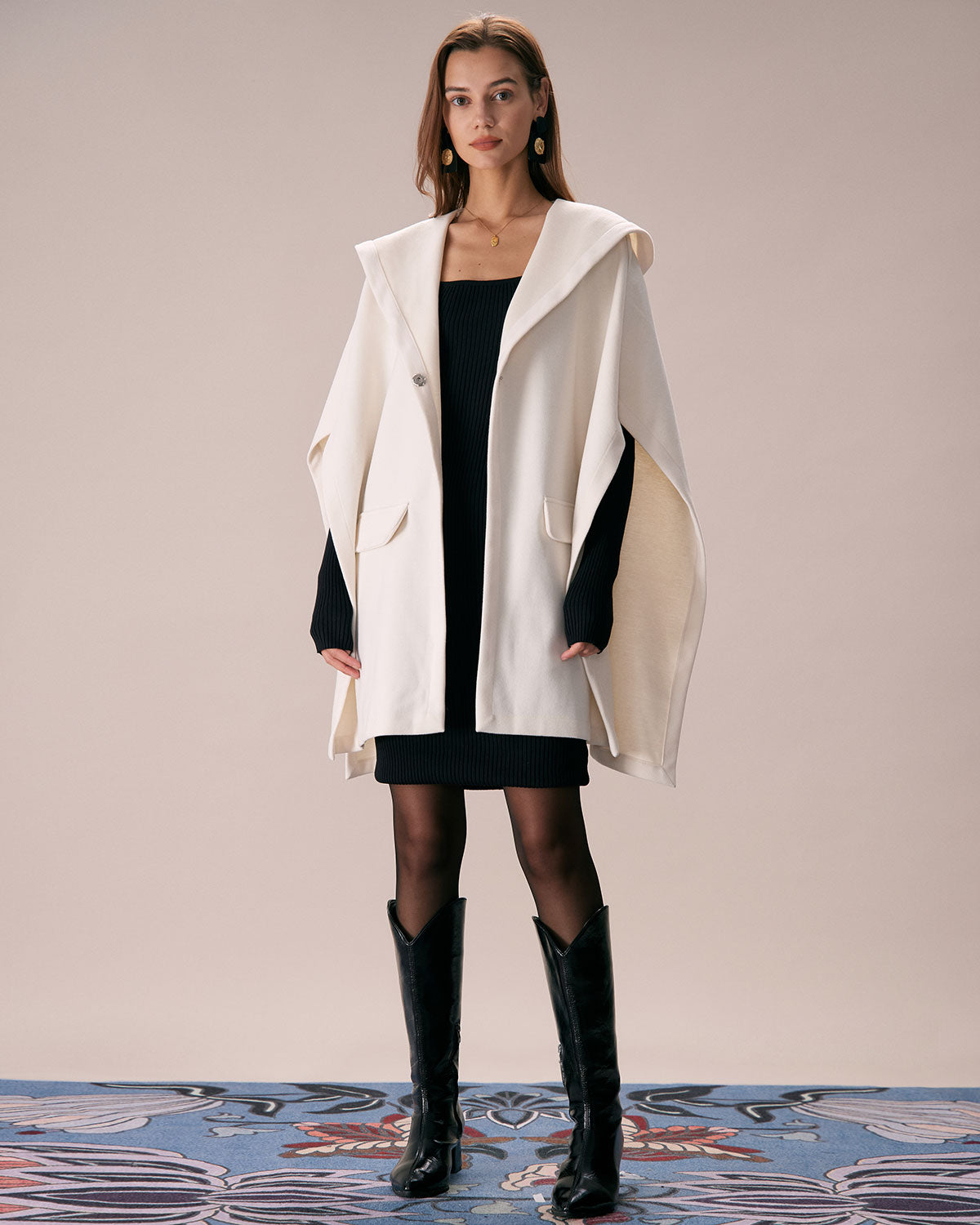 The White Hooded Batwing Sleeve Cape Coat Cheap In China