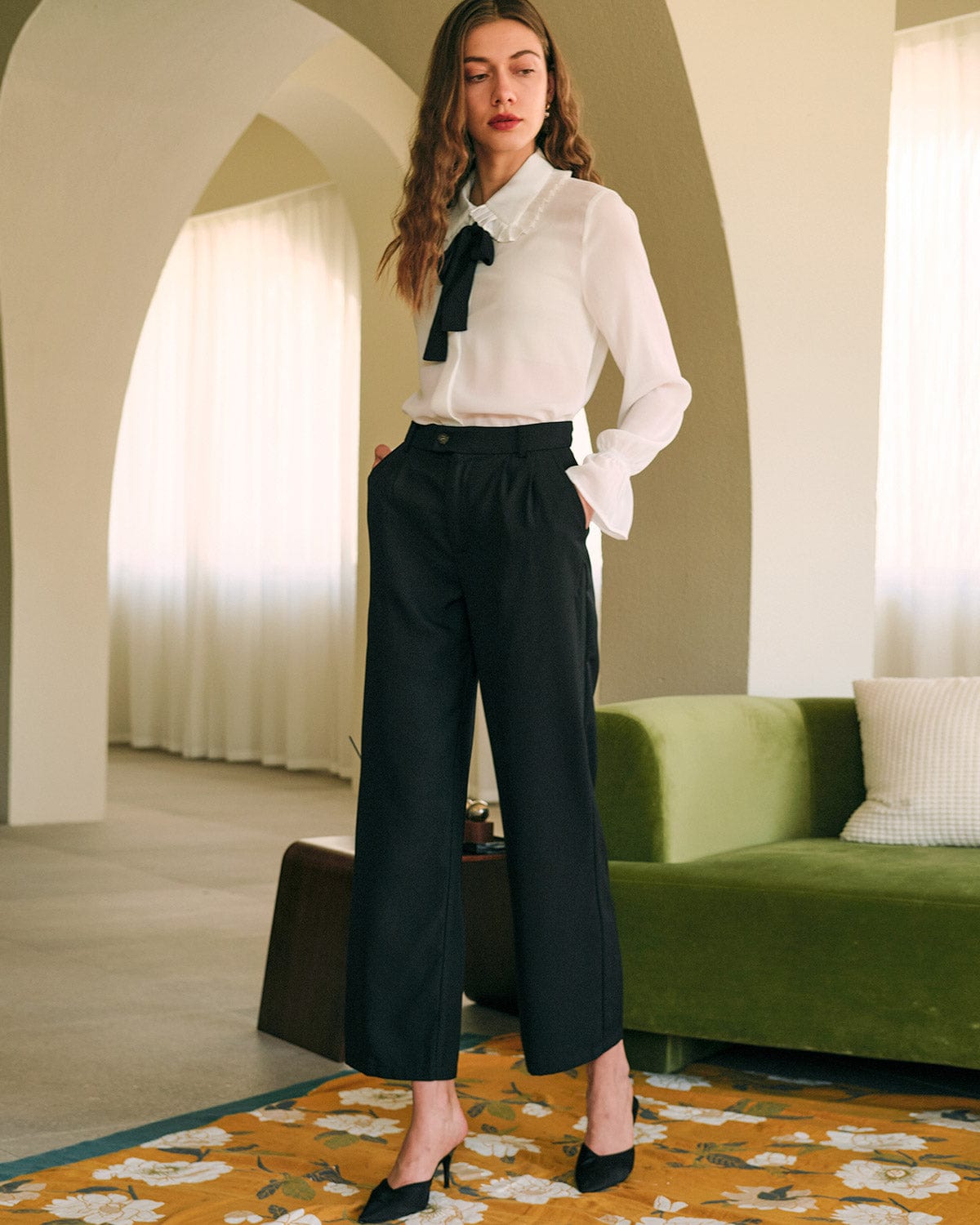 The Solid Pleated High-waisted Pants Supply Cheap Pice