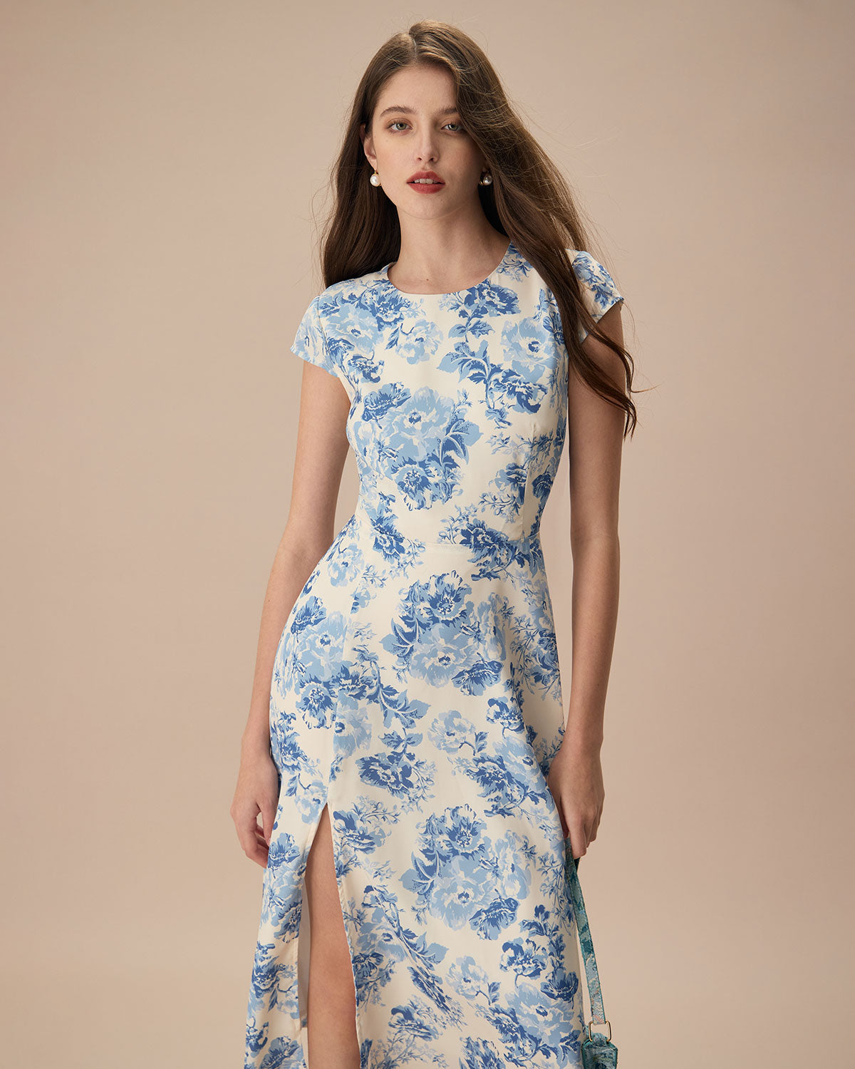 The Blue Round Neck Cap Sleeve Floral Midi Dress Amazon Cheap Online