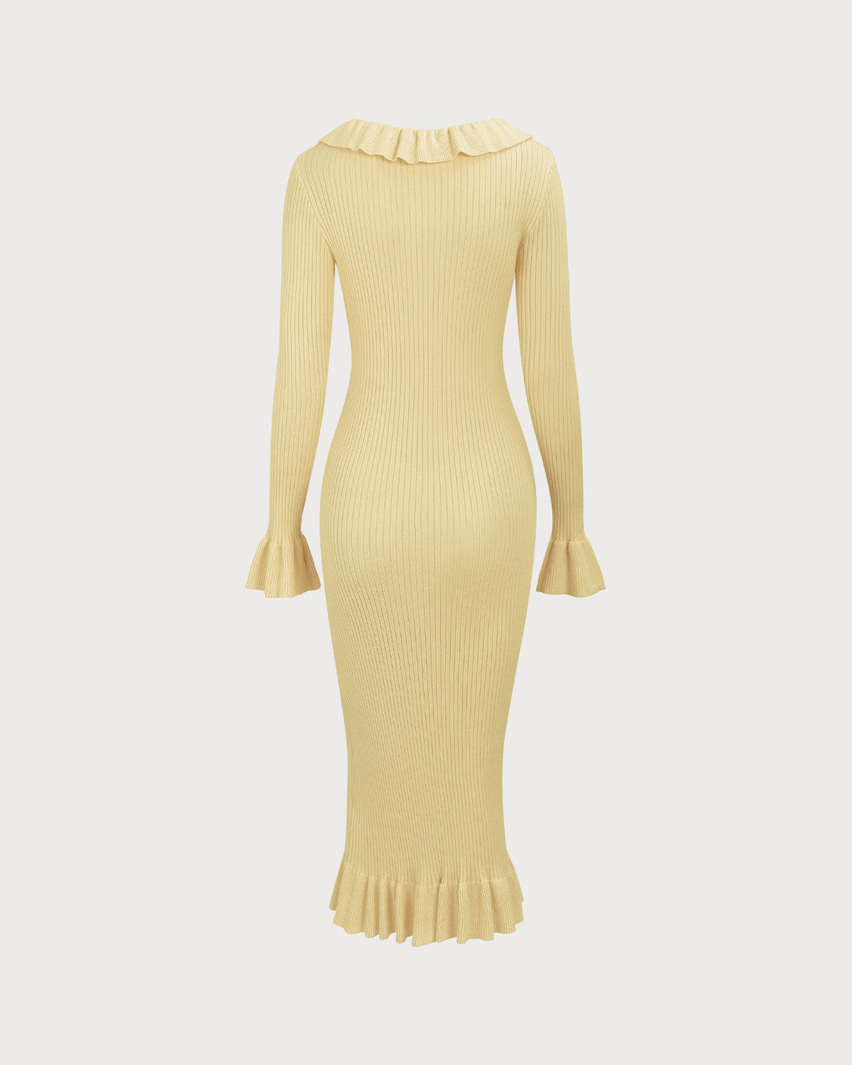 Yellow U-Neck Ruffle Bodycon Sweater Dress Sale For Nice