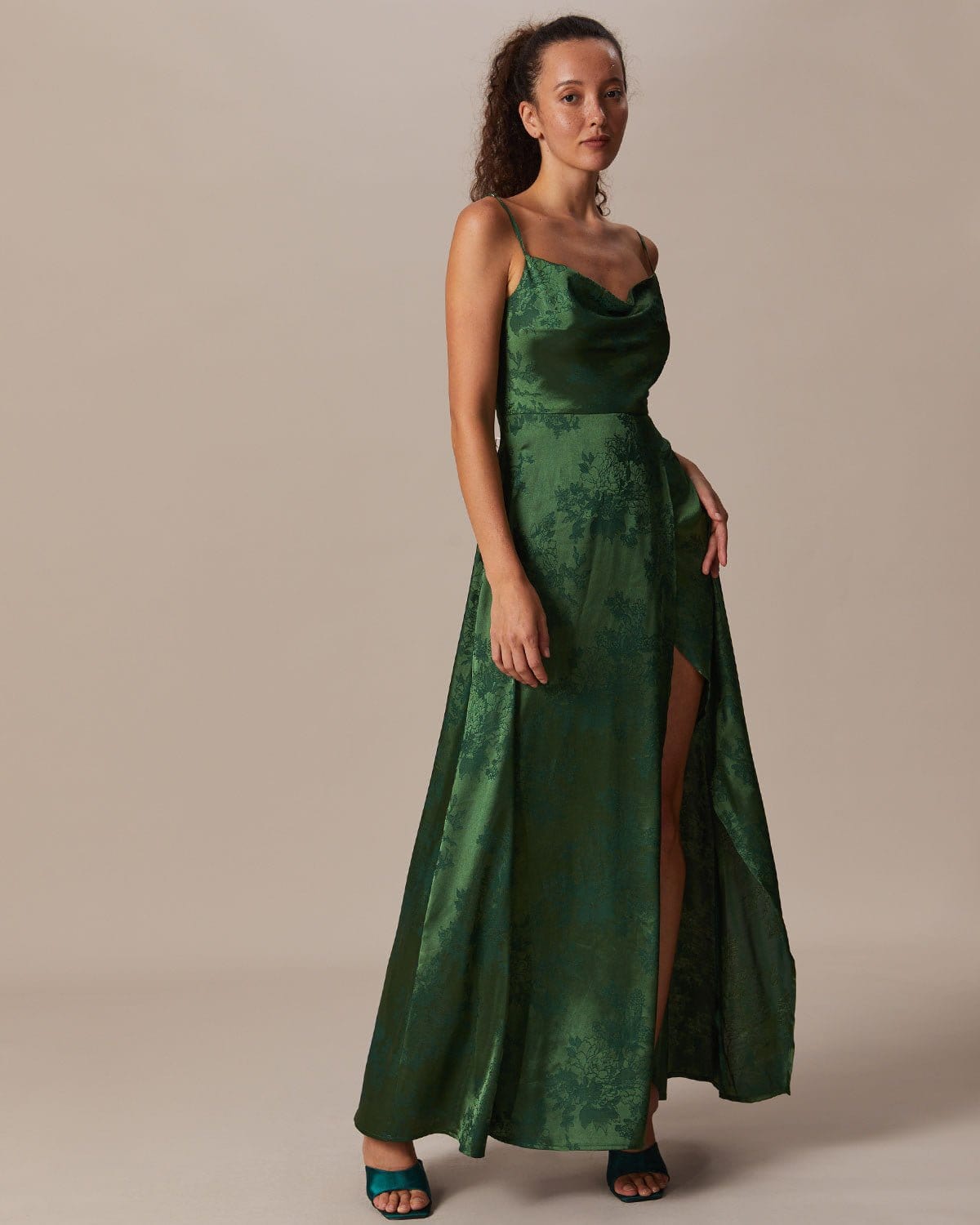 The Green Cowl Neck Jacquard Satin Maxi Dress Cheapest Pice Cheap Online