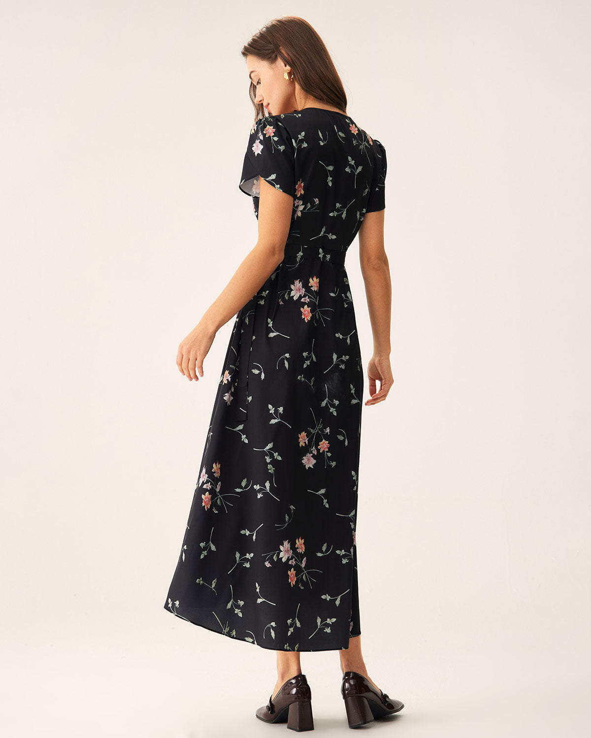 Black Floral Wrap Maxi Dress Discount 2025 Unisex