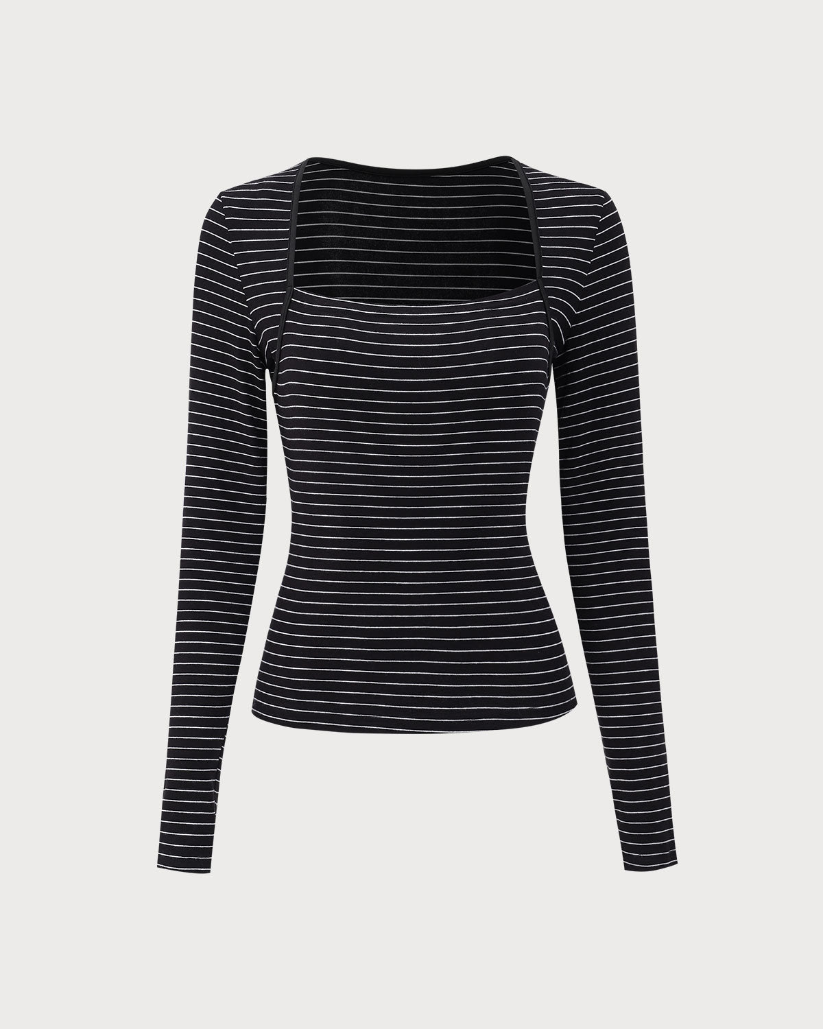 Black Square Neck Striped Knit Tee Sale Browse