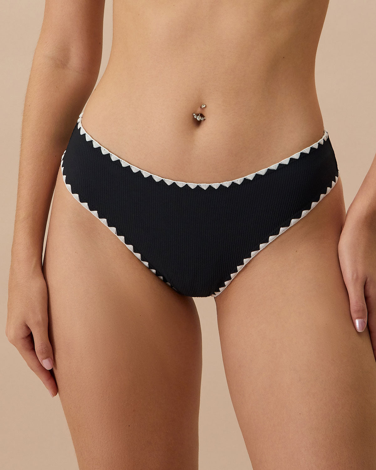 The Black Contrast Ribbed Bikini Bottom Get To Buy Cheap Pice