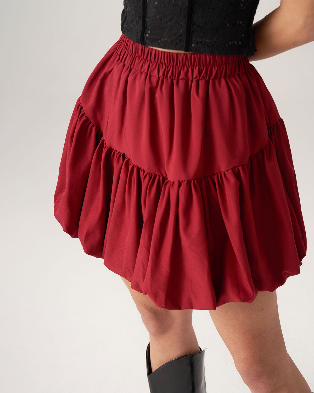 Bettydress Red Elastic Waist Bubble Mini Skirt Outlet 100% Original