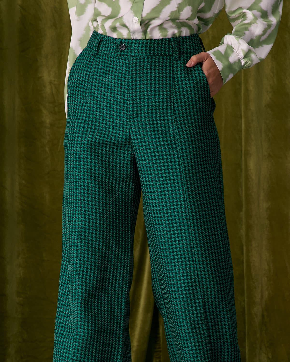 The Green Houndstooth Wide Leg Pants 2025 Newest Sale Online