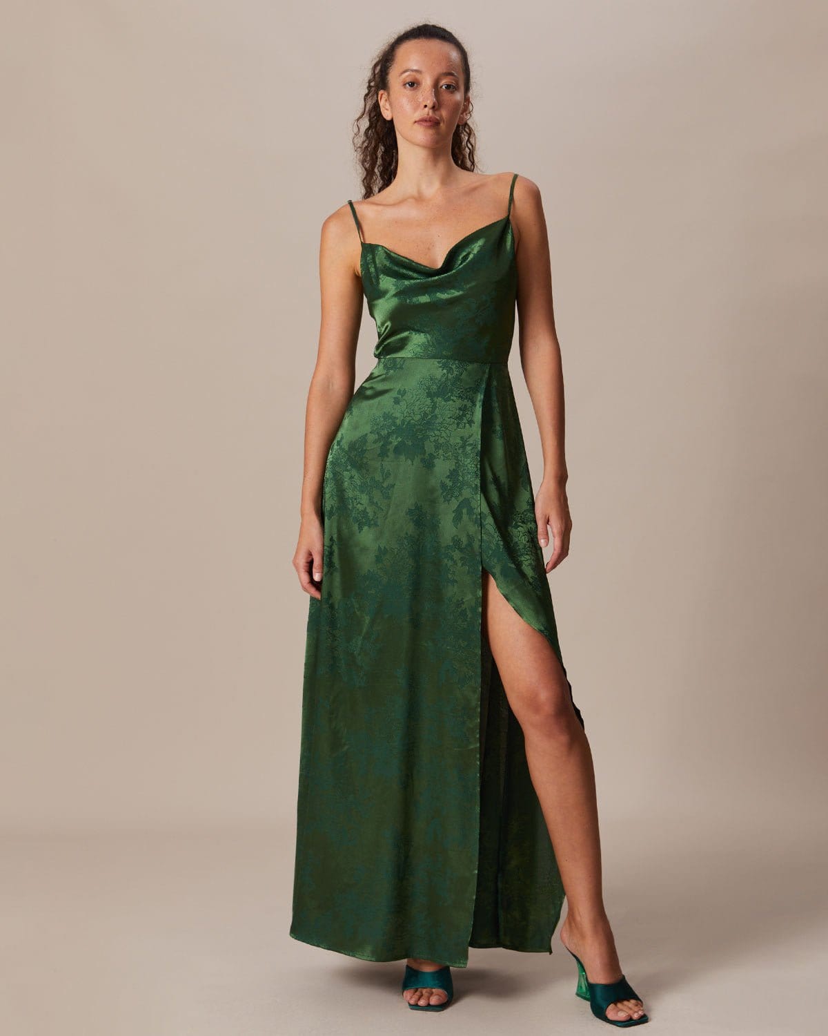 The Green Cowl Neck Jacquard Satin Maxi Dress Cheapest Pice Cheap Online