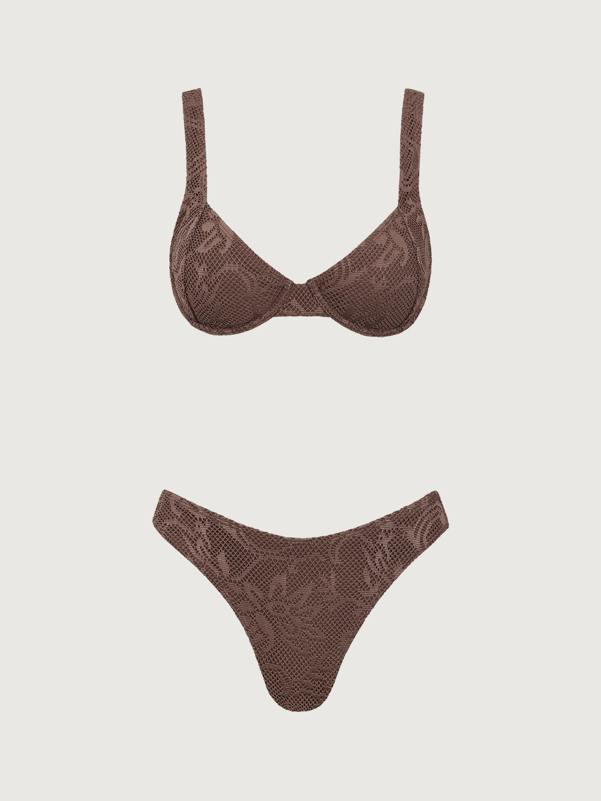 Brown Mesh Underwire Bikini Set Cheap Best Store To Get