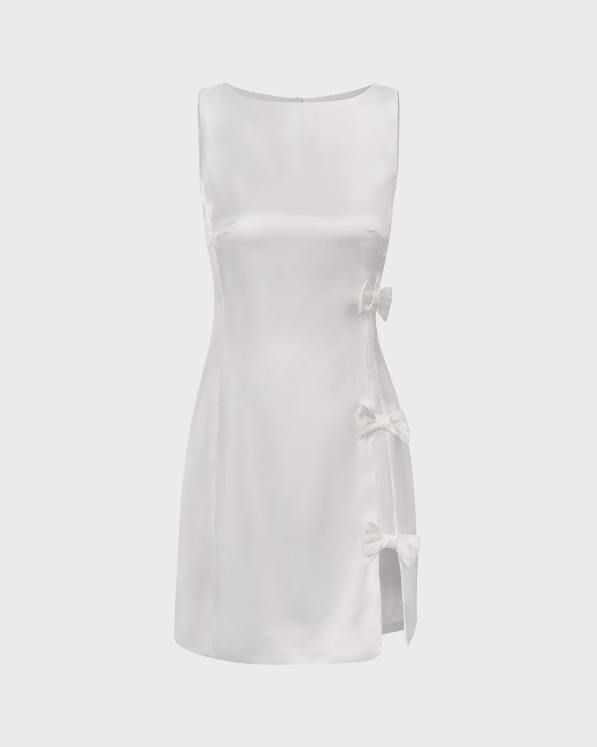 The White Boat Neck Bowknot Satin Mini Dress Official Site