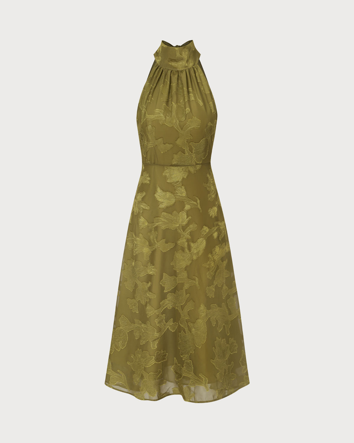 The Green Jacquard Ruched Halter Midi Dress Clearance Buy