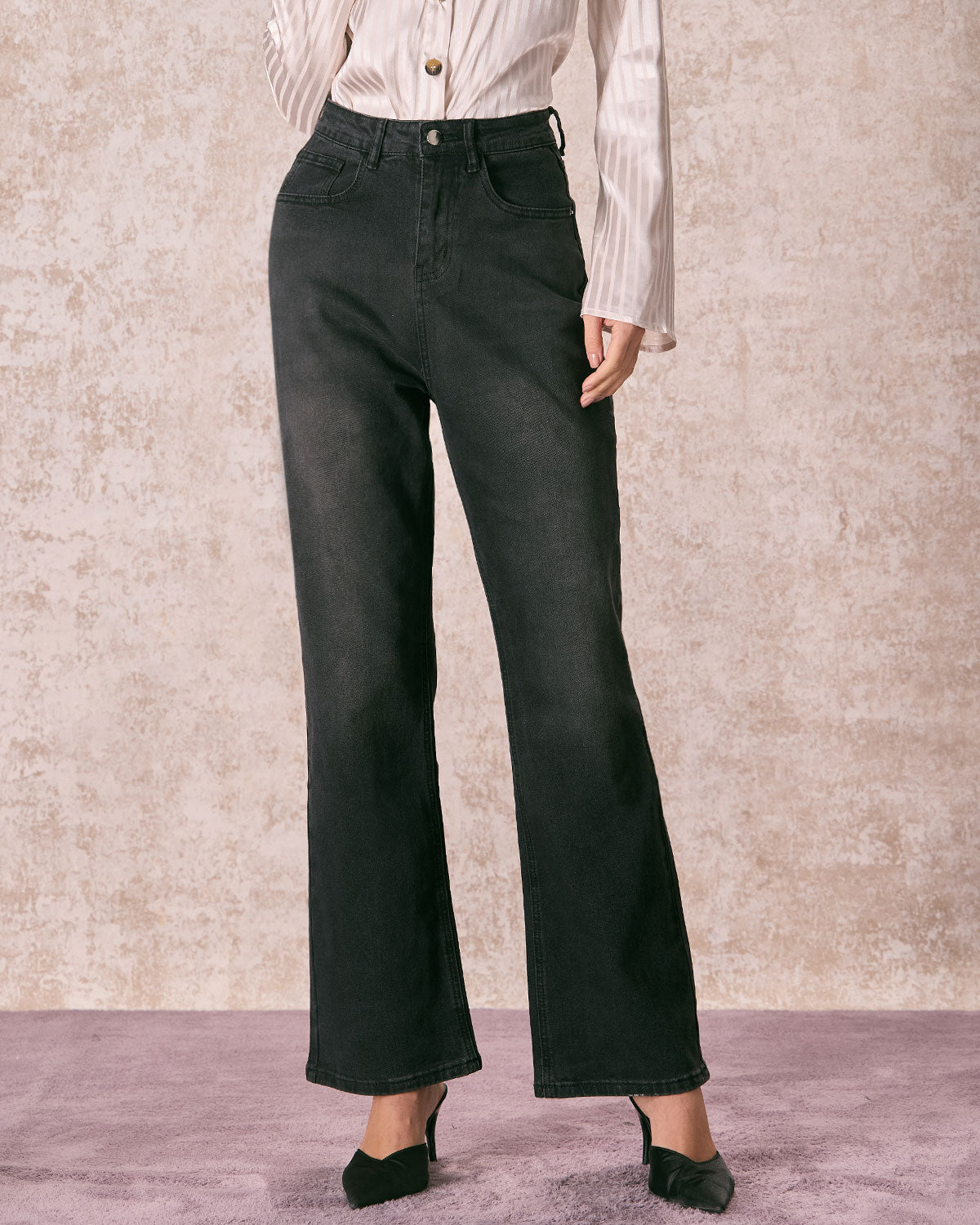 The Black High Waisted Wide Leg Jeans Cheap Low Shipping