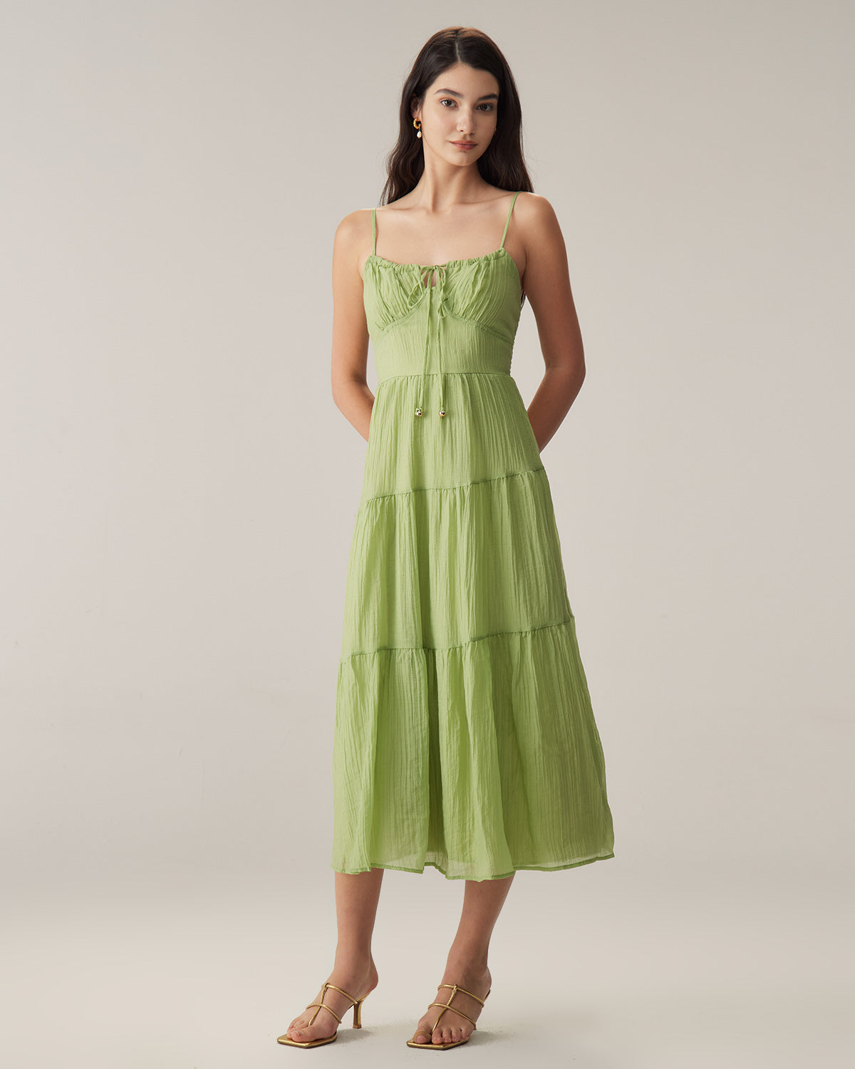 Green Tie Front Slip Midi Dress Free Shipping Cheap