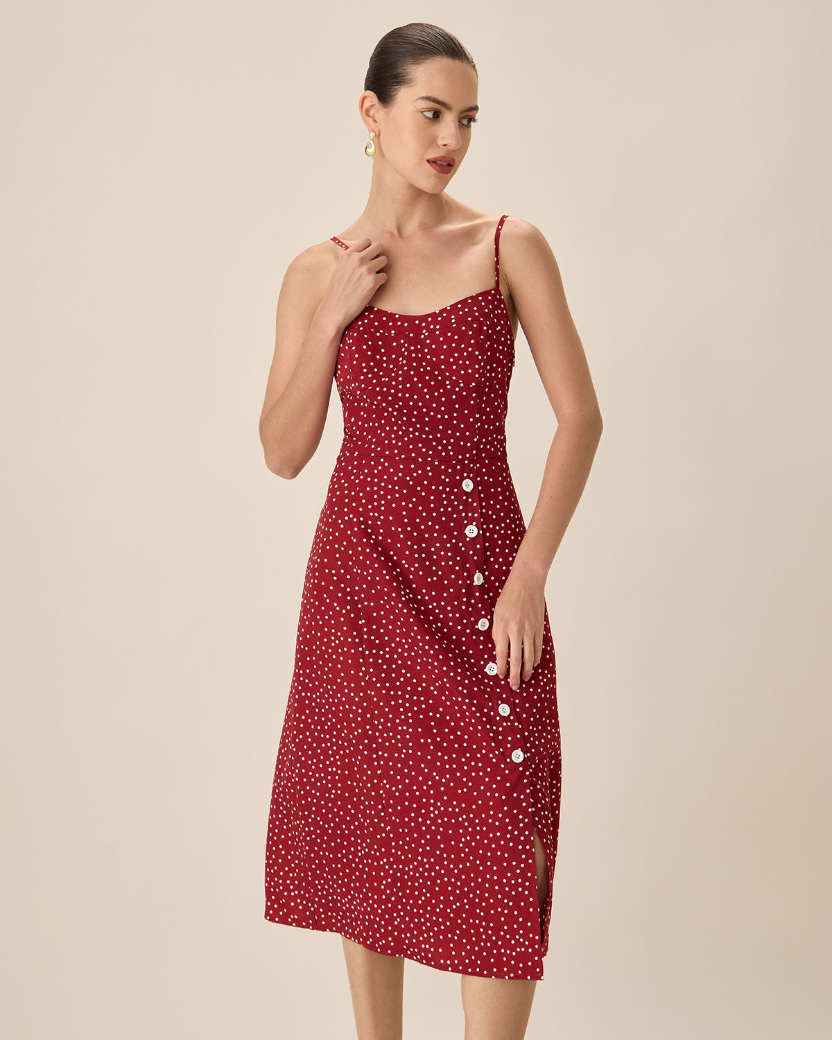 Red Polka Dot Slip Midi Dress Buy Cheap 2025