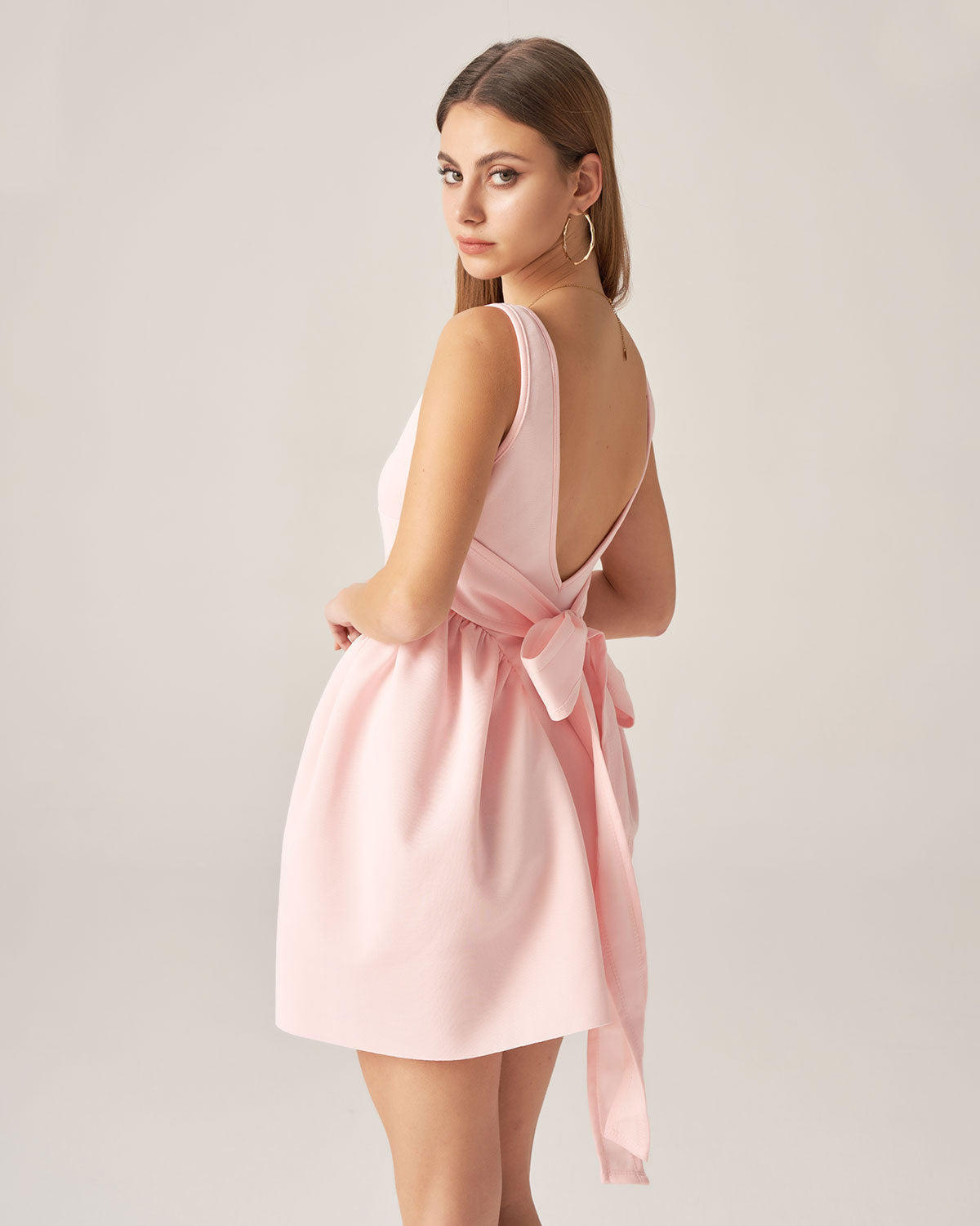 Bettydress Pink Square Neck Bowknot Mini Dress Outlet Factory Outlet