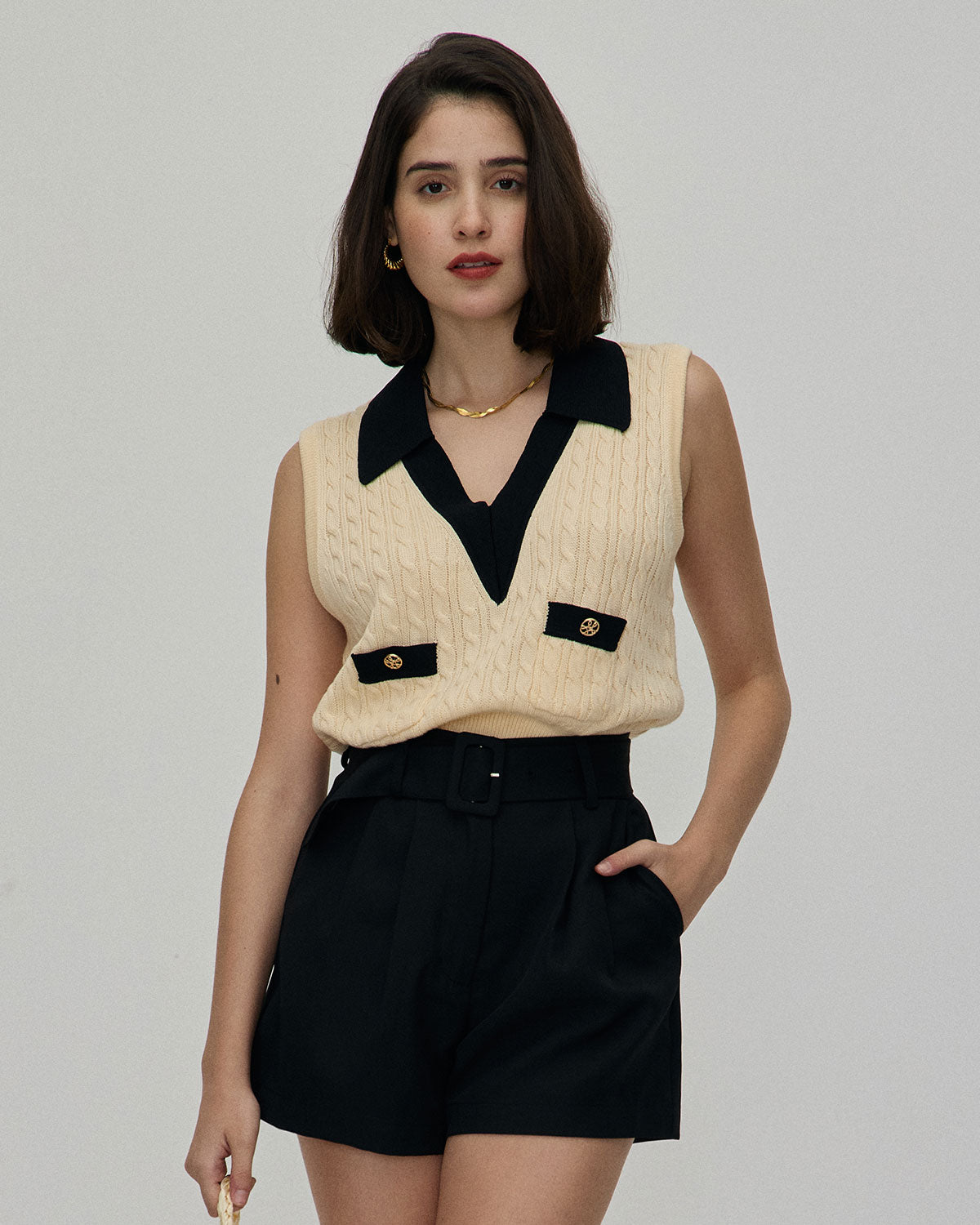 The Black High-waisted Pleated Belted Shorts Genuine Sale Online