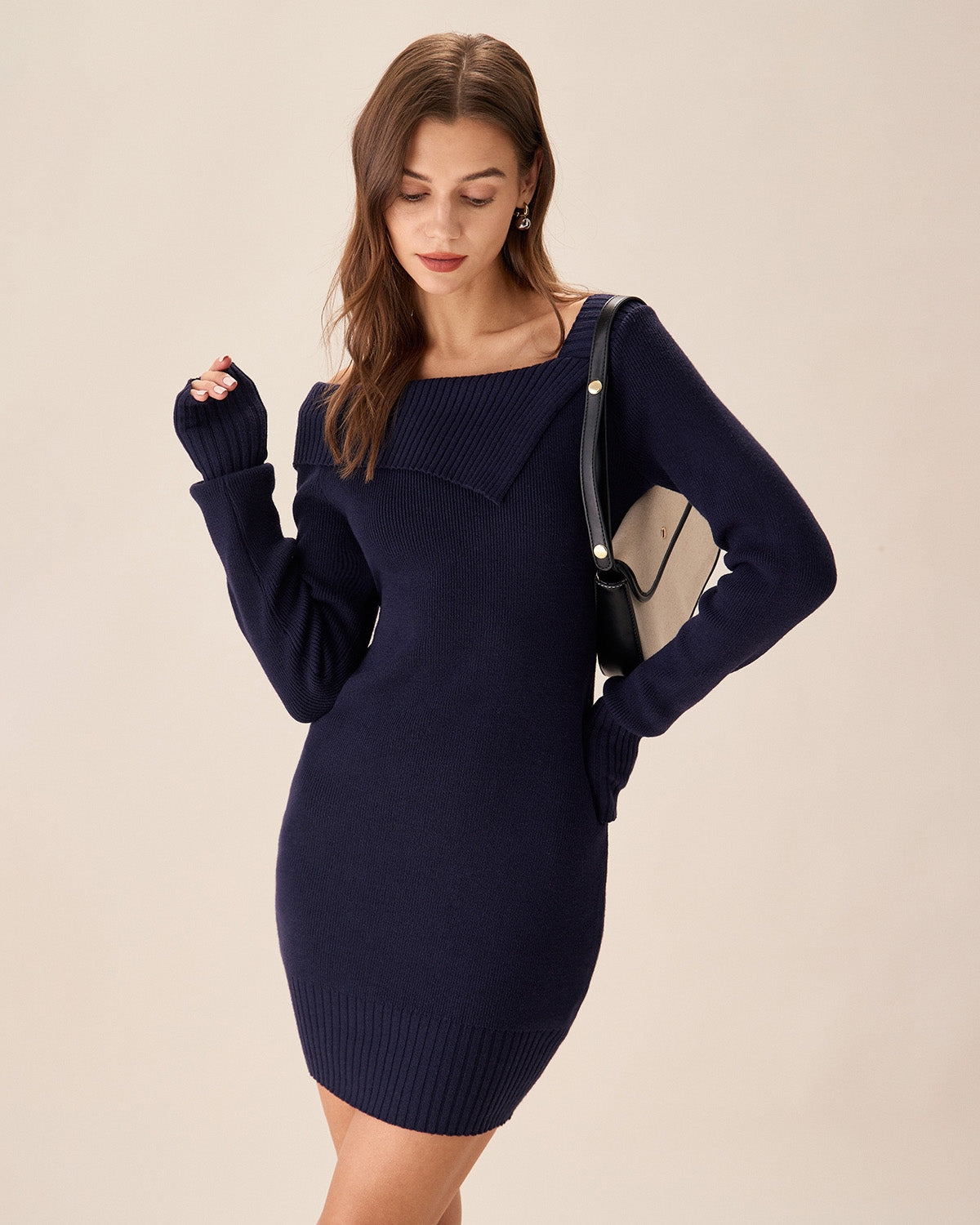 Navy Off The Shoulder Bodycon Sweater Dress Excellent Sale Online