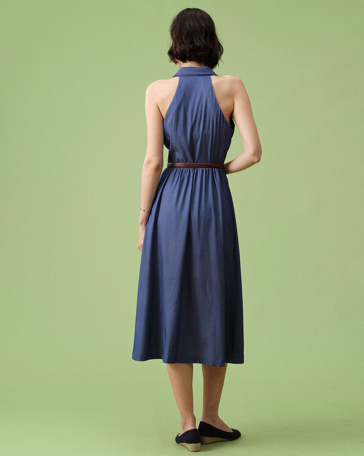 The Blue Lapel Tunic Sleeveless Midi Dress Cheap Pirce