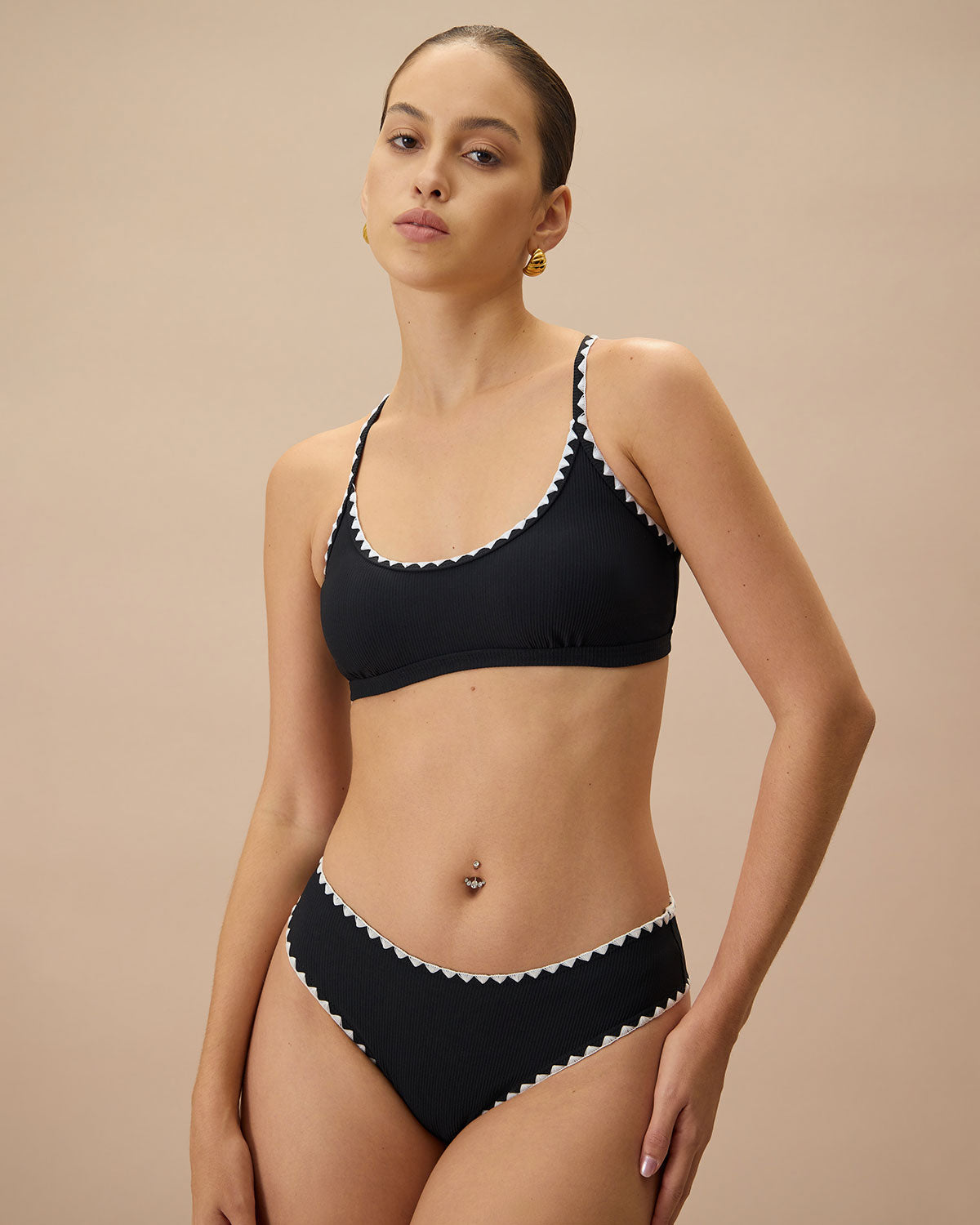 The Black Contrast Ribbed Bikini Bottom Get To Buy Cheap Pice