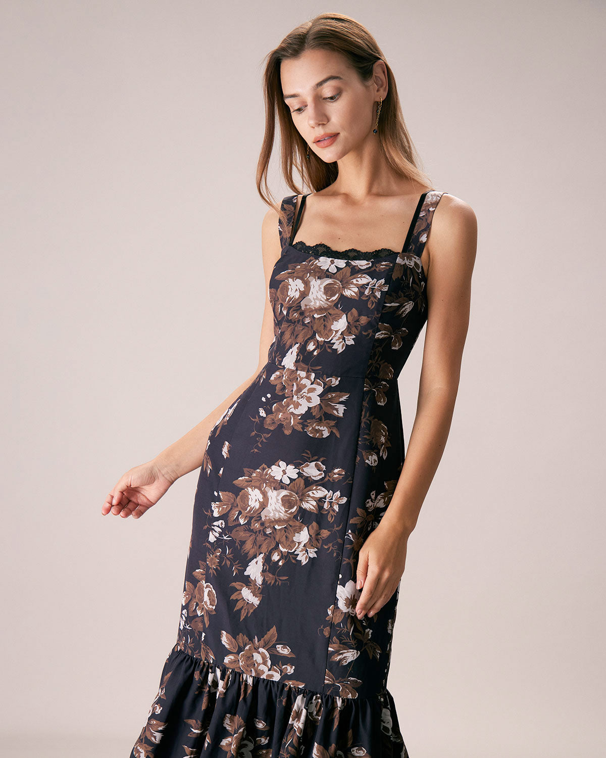 The Black Lace Trim Floral Mermaid Maxi Dress Free Shipping Real