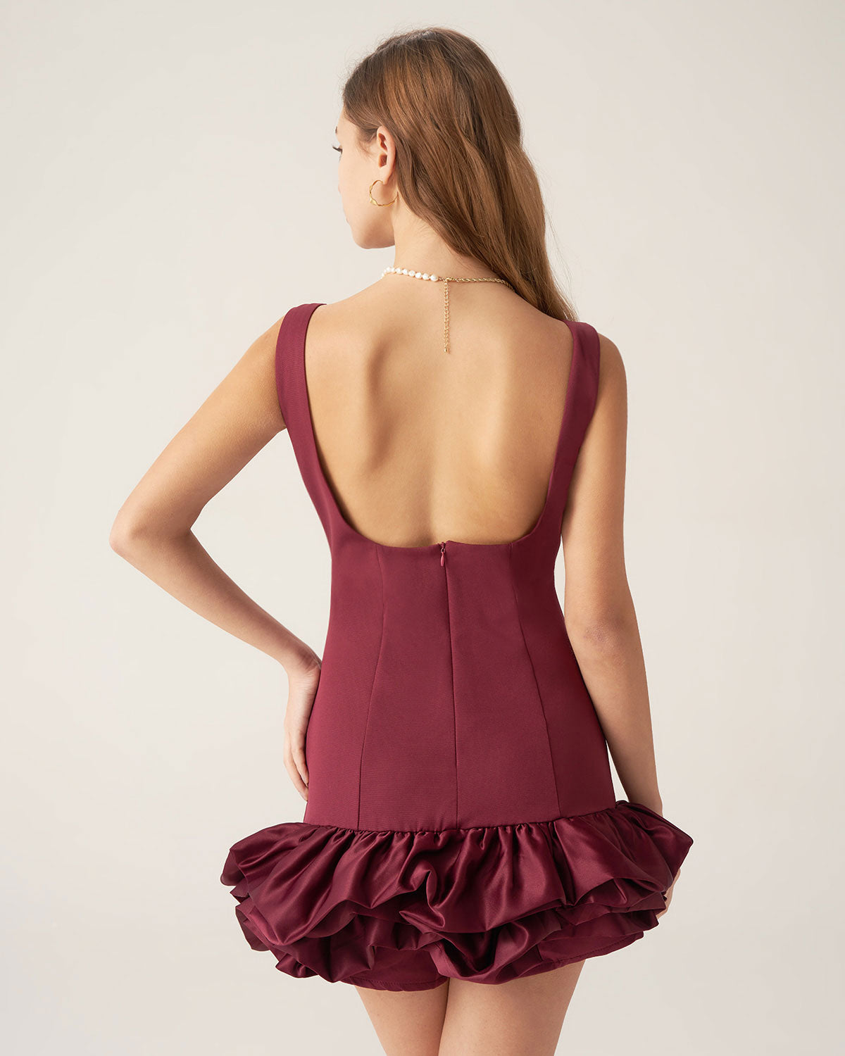 Wine Red Boat Neck Satin Mini Dress Amazing Pice