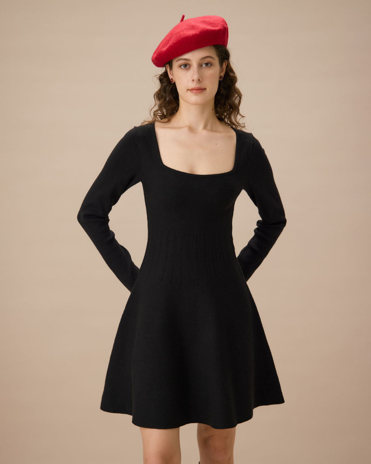 Black Square Neck Ribbed Sweater Dress Visit Cheap Pice