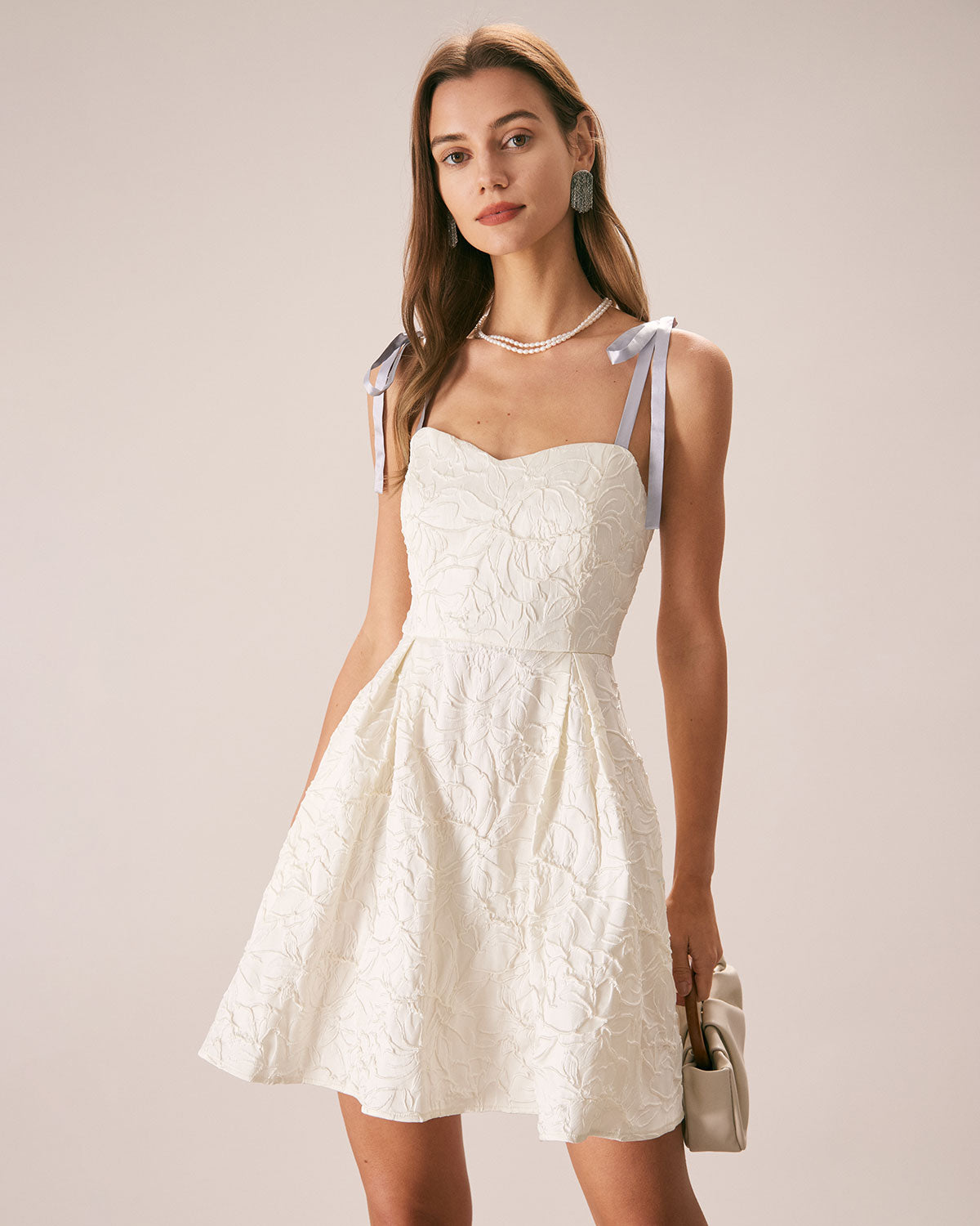 The Off White Jacquard Tie Strap Mini Dress Online Cheap Quality