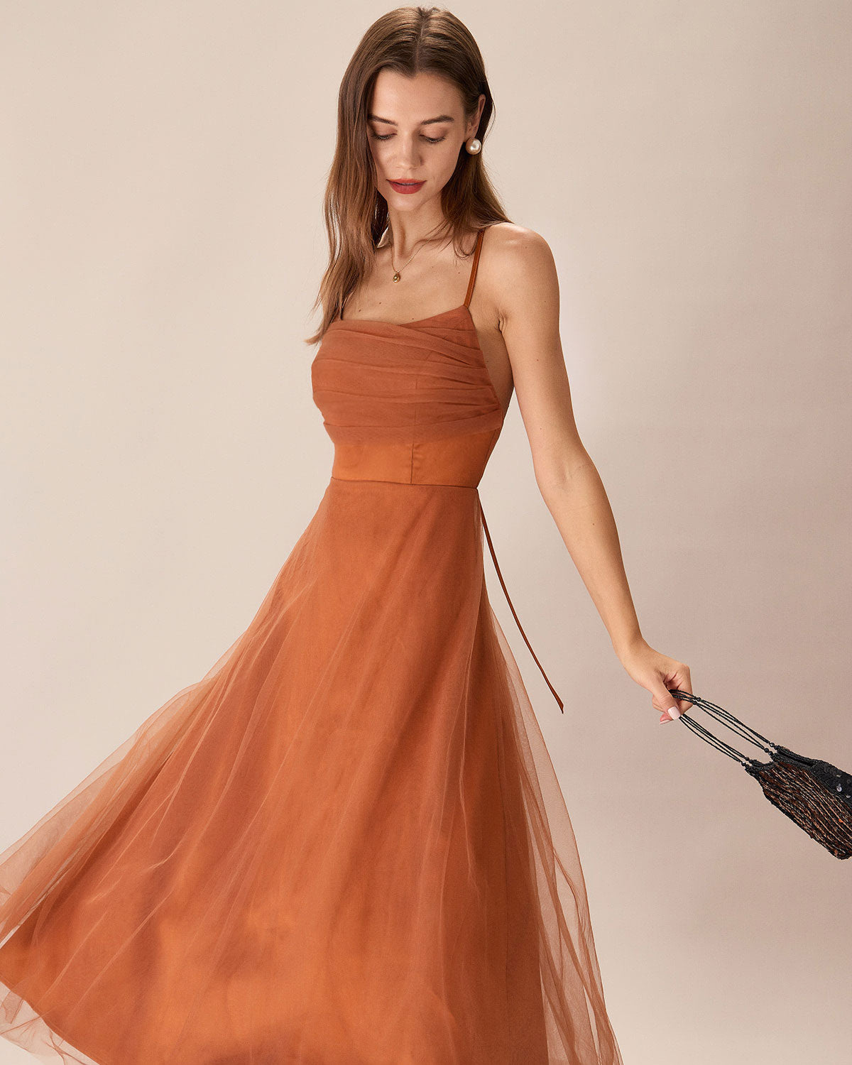 Caramel Mesh Flowy Slip Midi Dress Fashion Style Cheap Online