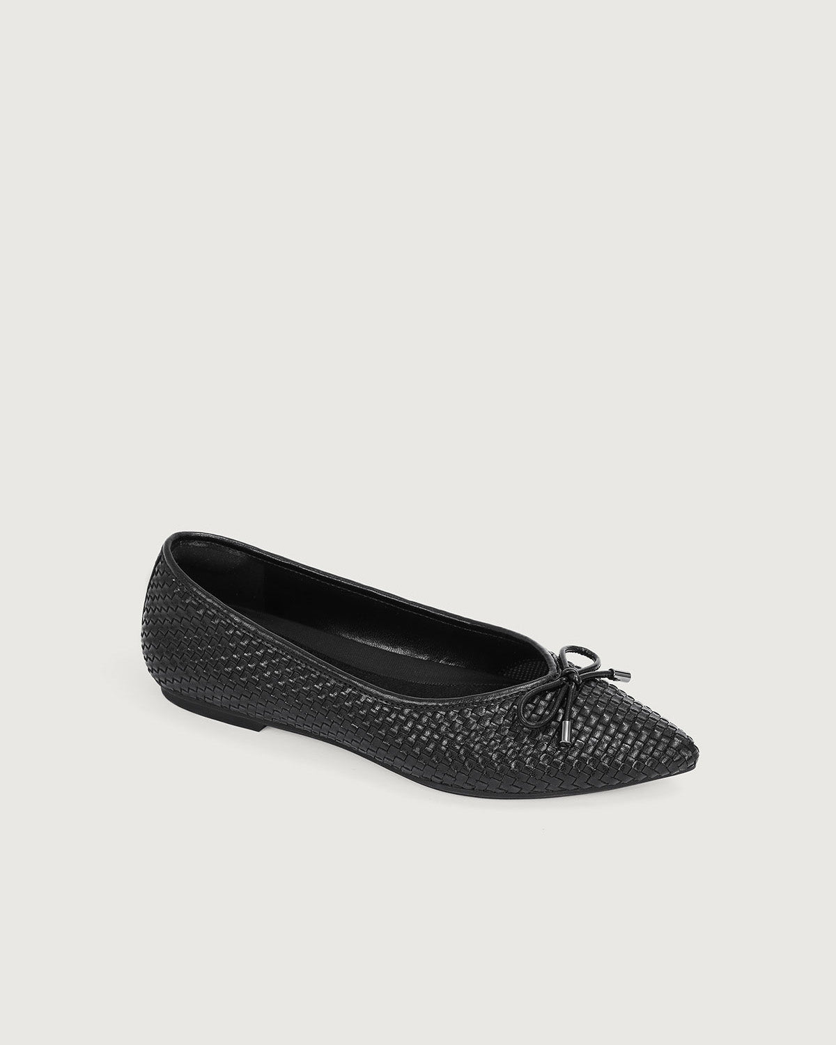 Enfiis Black sheepskin pattern microfiber woven ballet flats. For Sale Cheap Pice From China