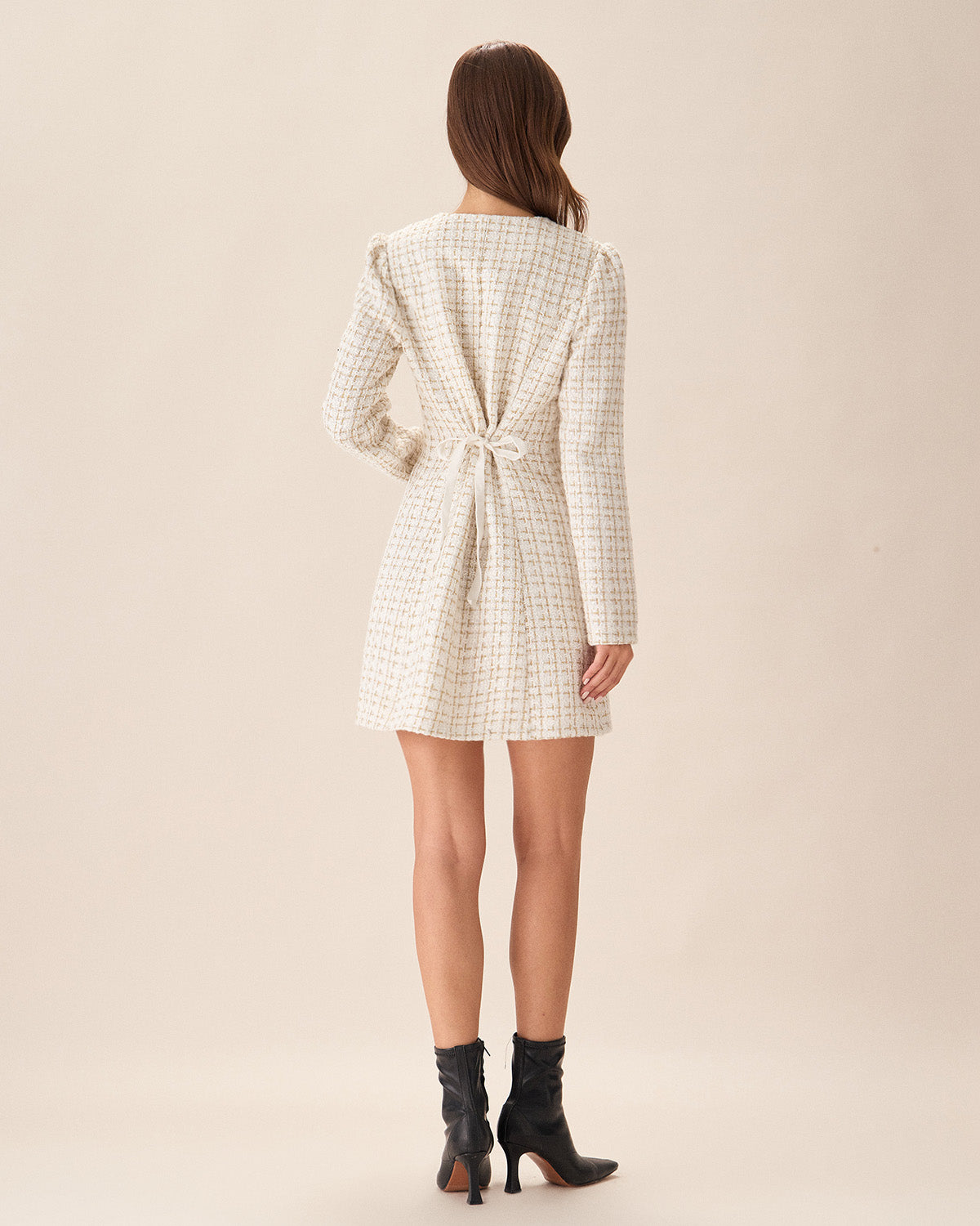 White Square Neck Tweed Mini Dress Buy Cheap Footlocker Finishline