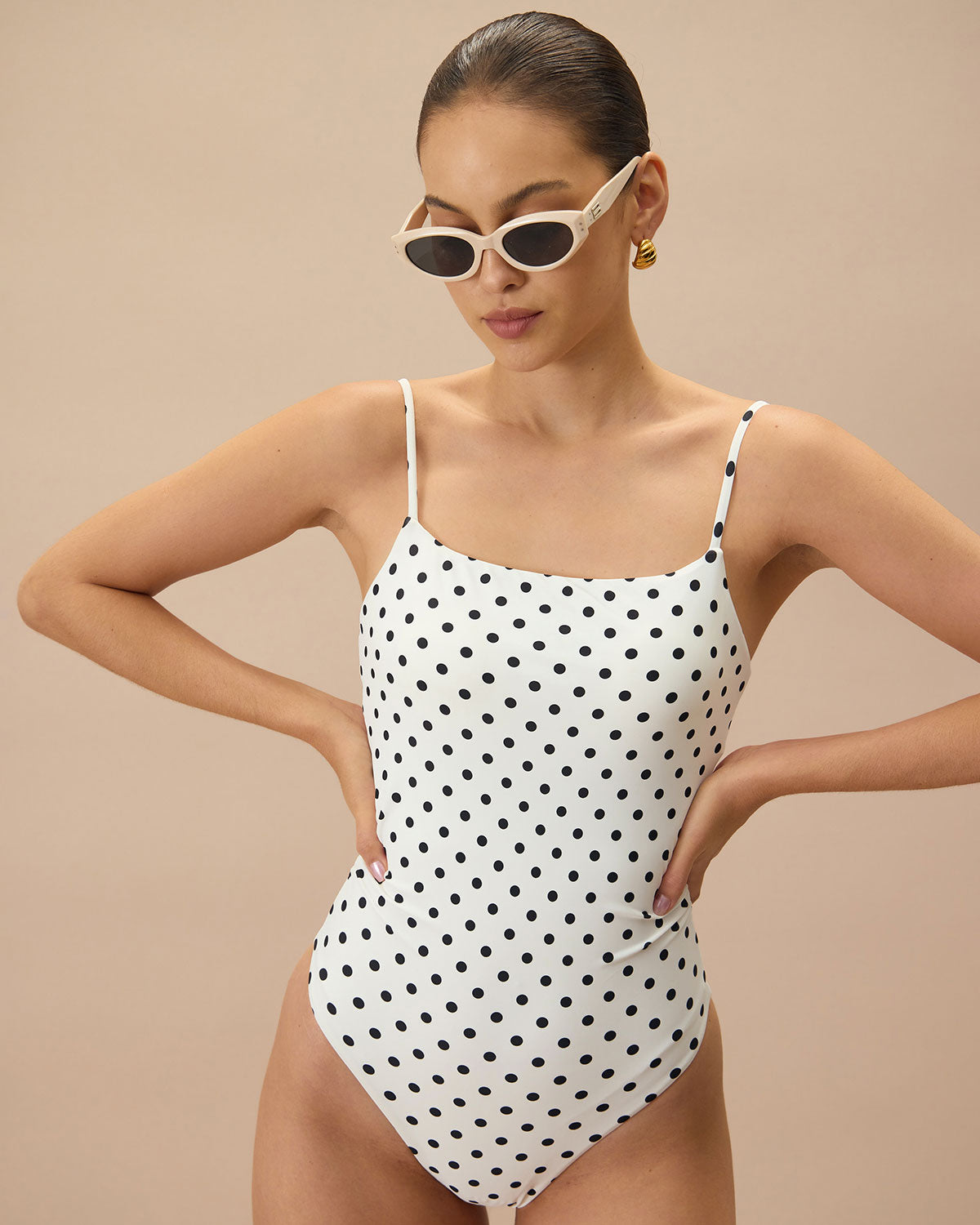 The White Polka Dot Backless One-Piece Swimsuit Pictures Online