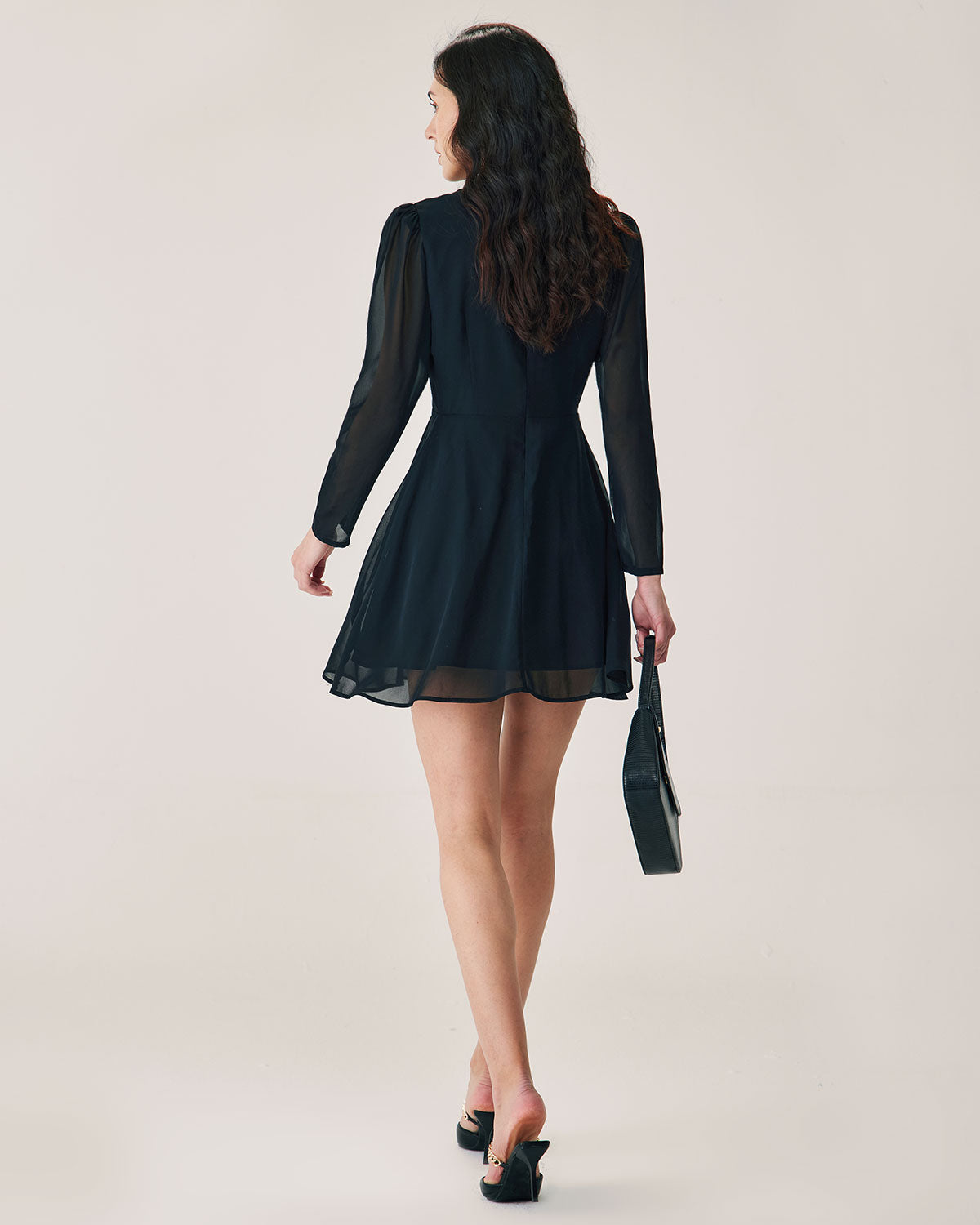 Black Chiffon Wrap Mini Dress Classic