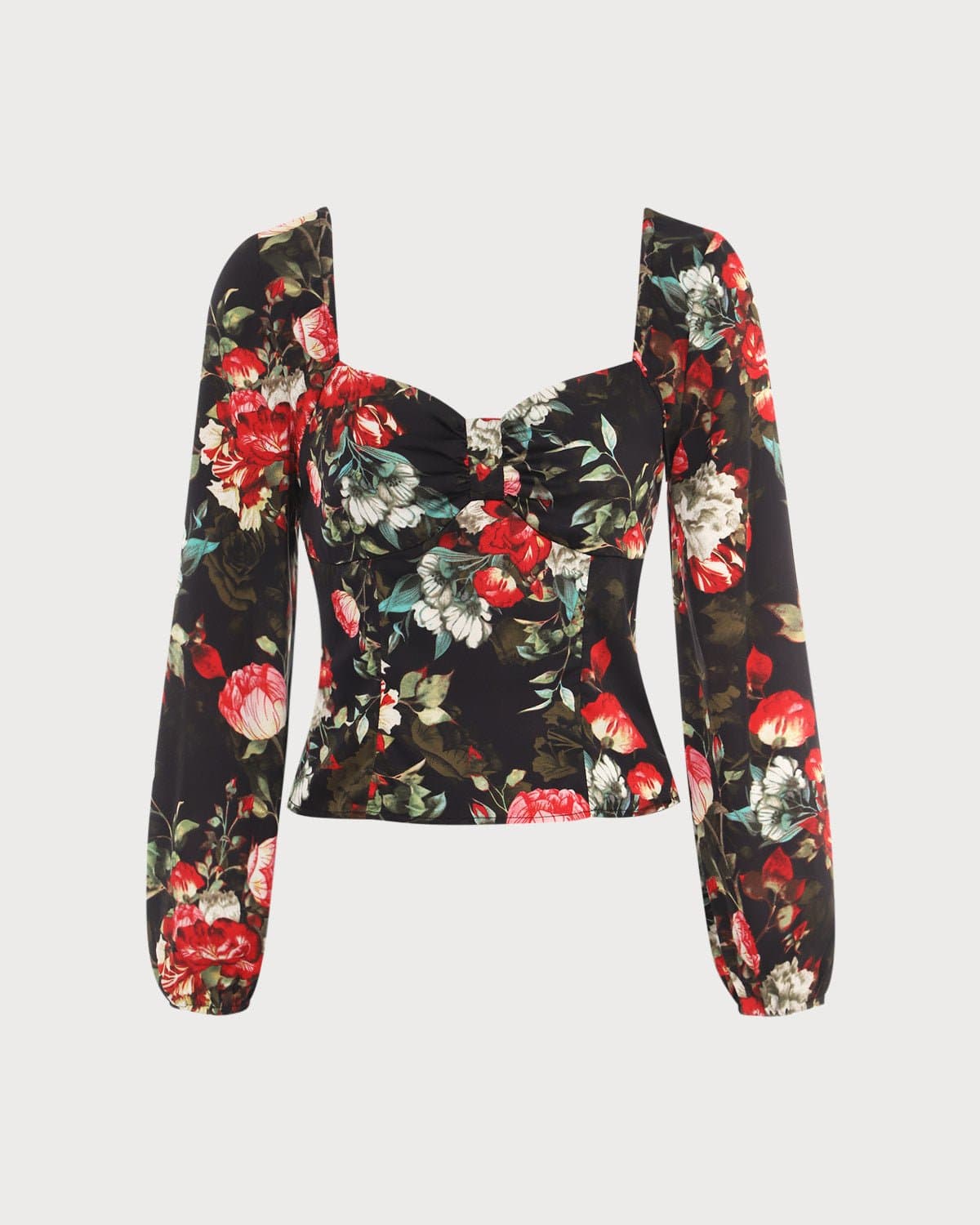 The Black Square Neck Floral Satin Blouse Best Sale For Sale