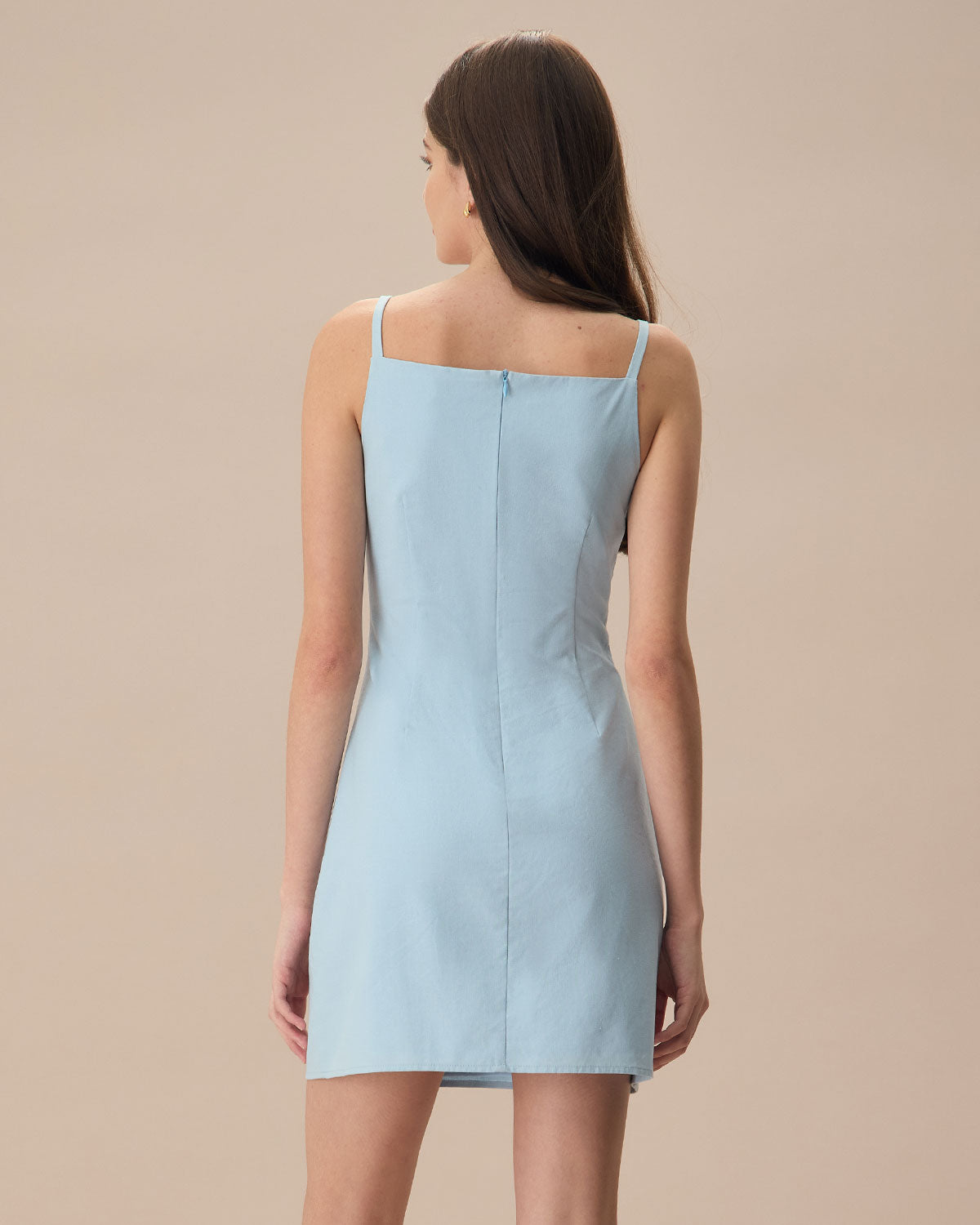 The Blue Square Neck Linen Slip Mini Dress Sale Best Seller