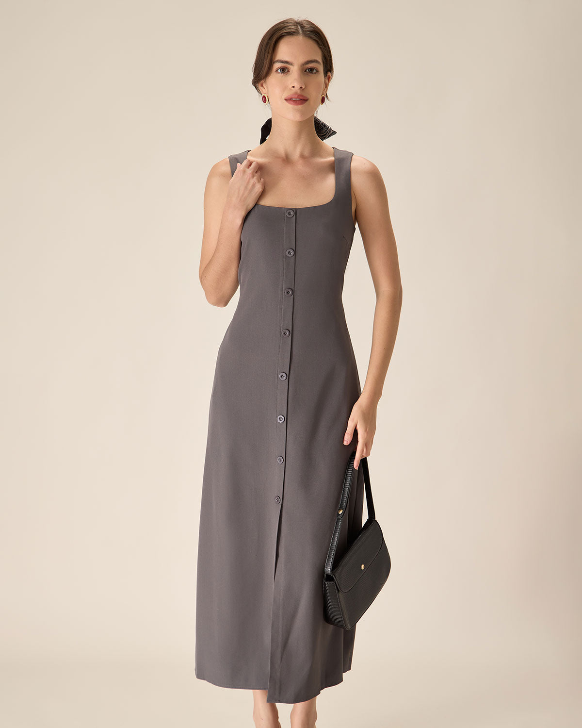 Grey U Neck Tie Back Sleeveless Maxi Dress View Cheap Pice