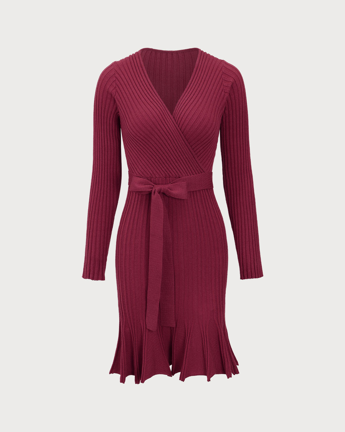 Wine Red Wrap Sweater Mini Dress Clearance Purchase