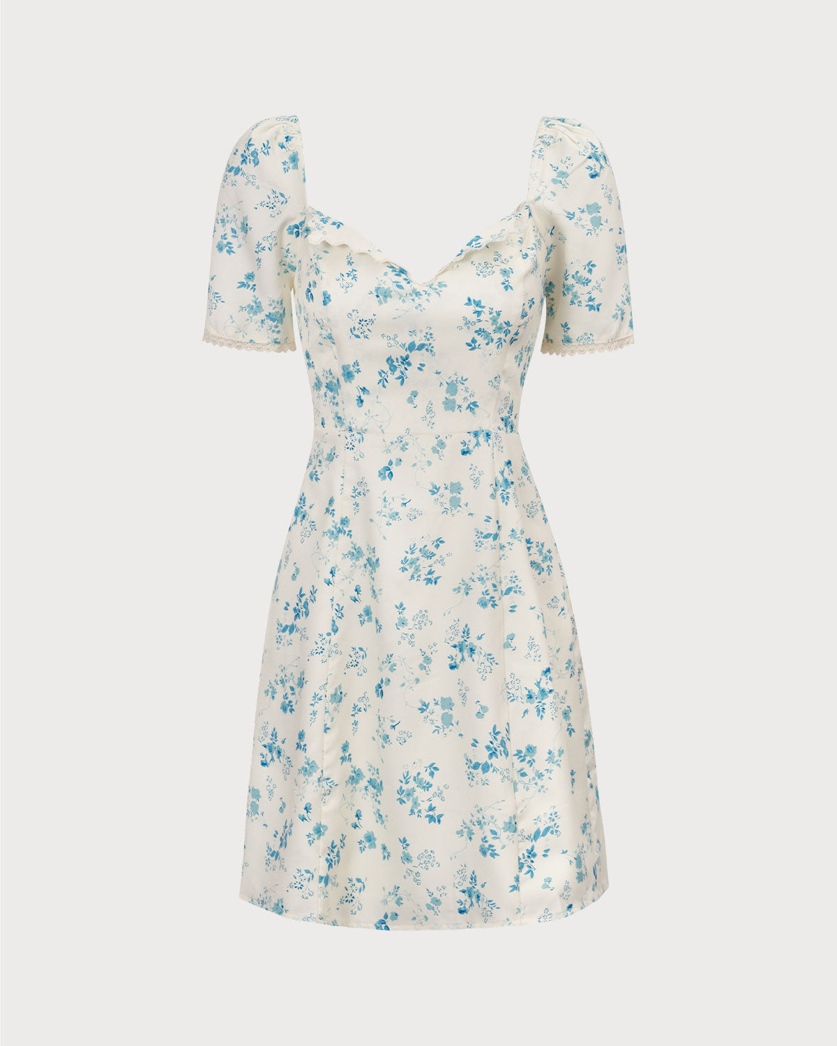 The White Sweetheart Neck Floral Scalloped Mini Dress Wide Range Of Cheap Online