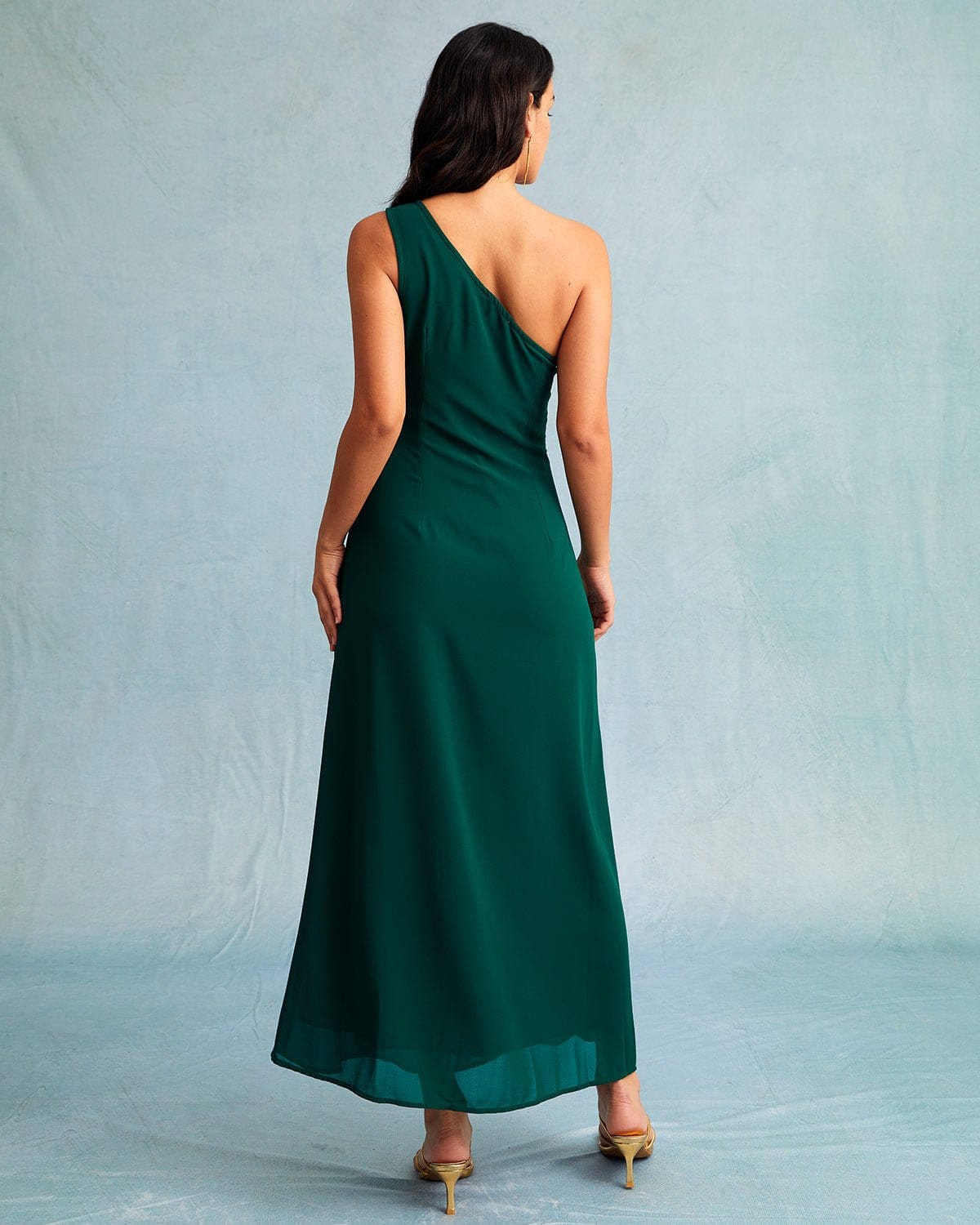 The Green One Shoulder Sleeveless Maxi Dress Online Online For Sale