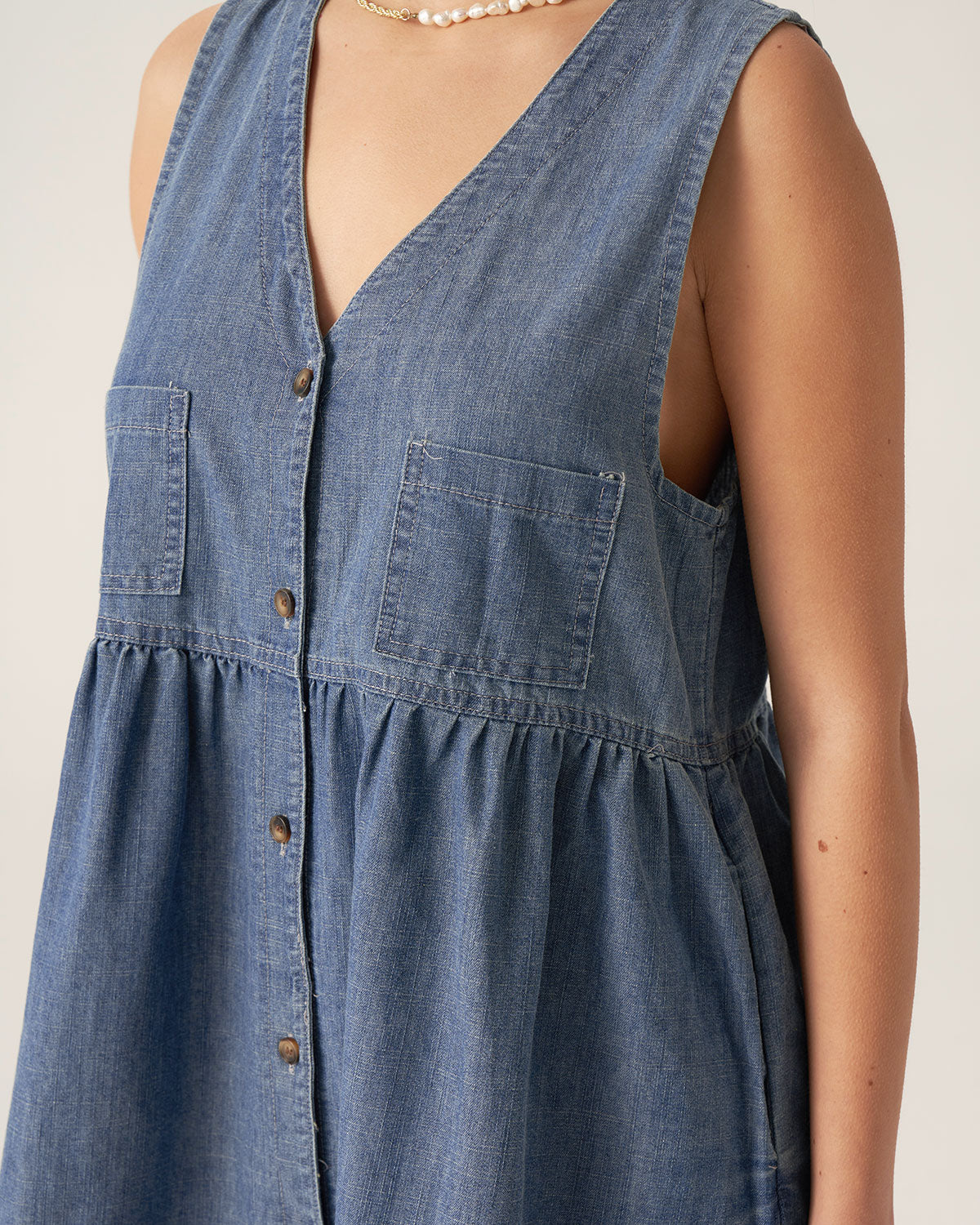 Blue Denim Sleeveless Mini Dress Professional