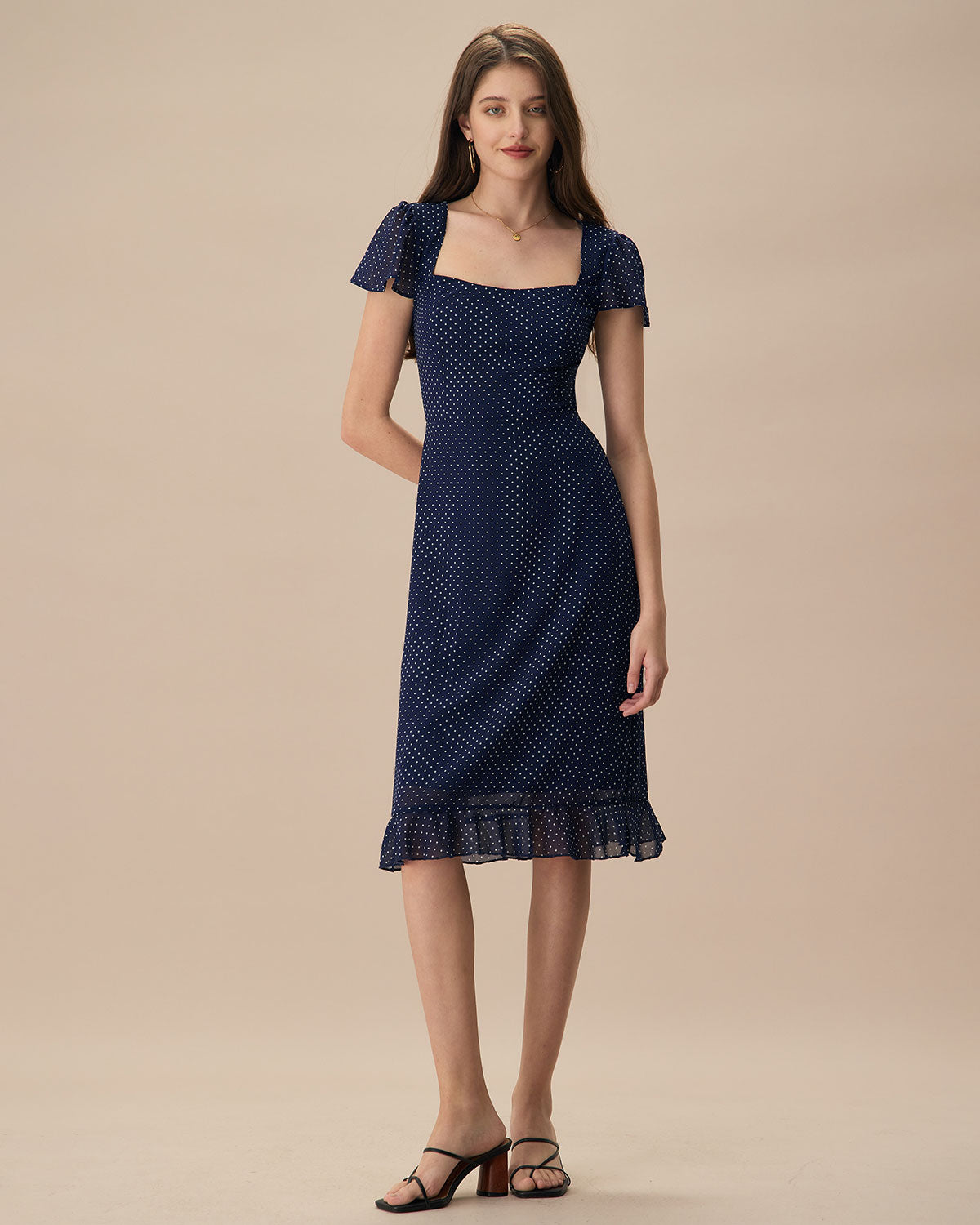 The Navy Polka Dot Cutout Midi Dress In China Cheap Online