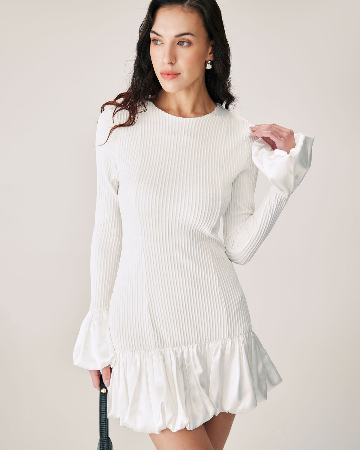 White Splicing Sweater Mini Dress Clearance Cheap Online