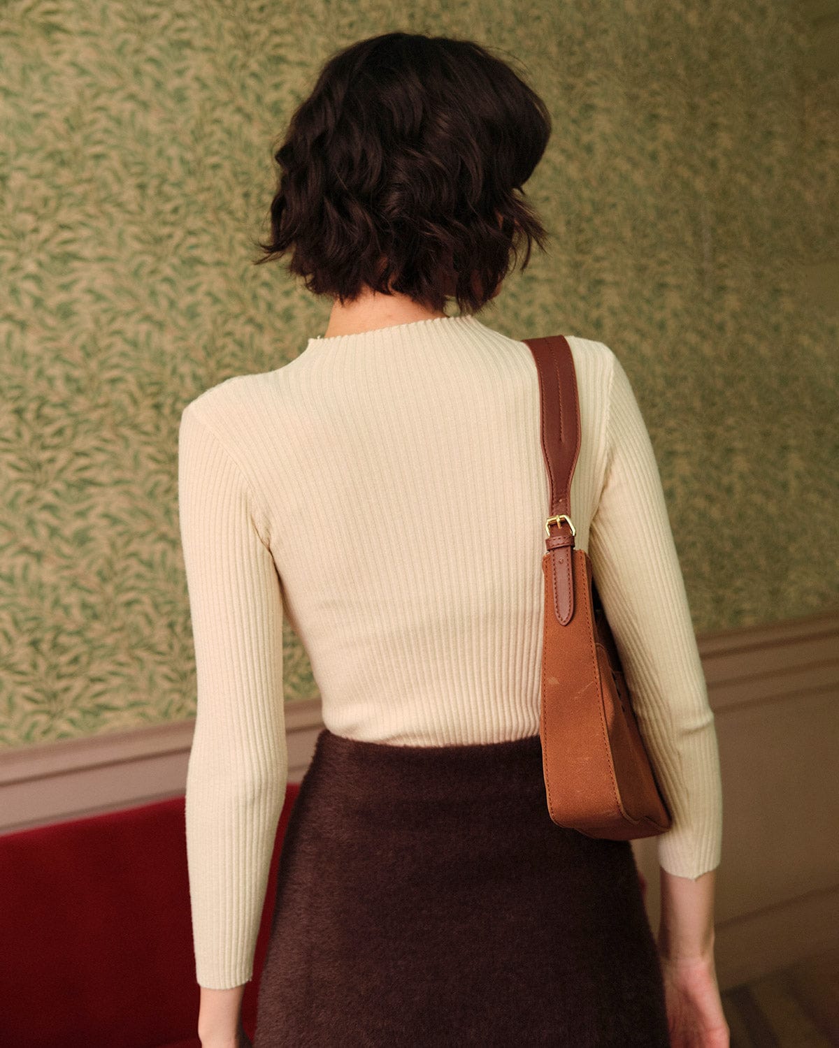 The Beige Mock Neck Ribbed Knit Top New Online