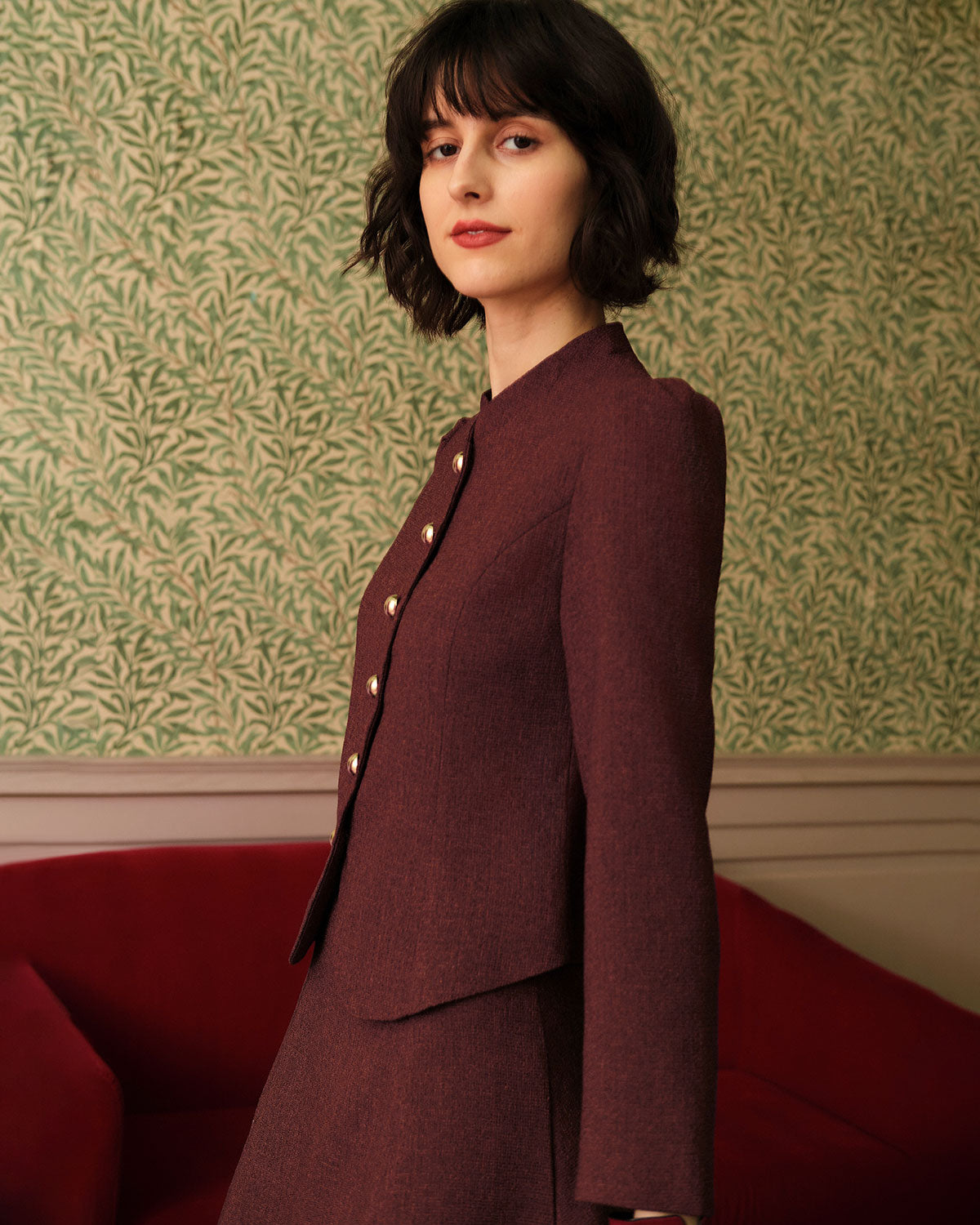 Burgundy Retro Single-breasted Tweed Jacket 2025 New Sale Online