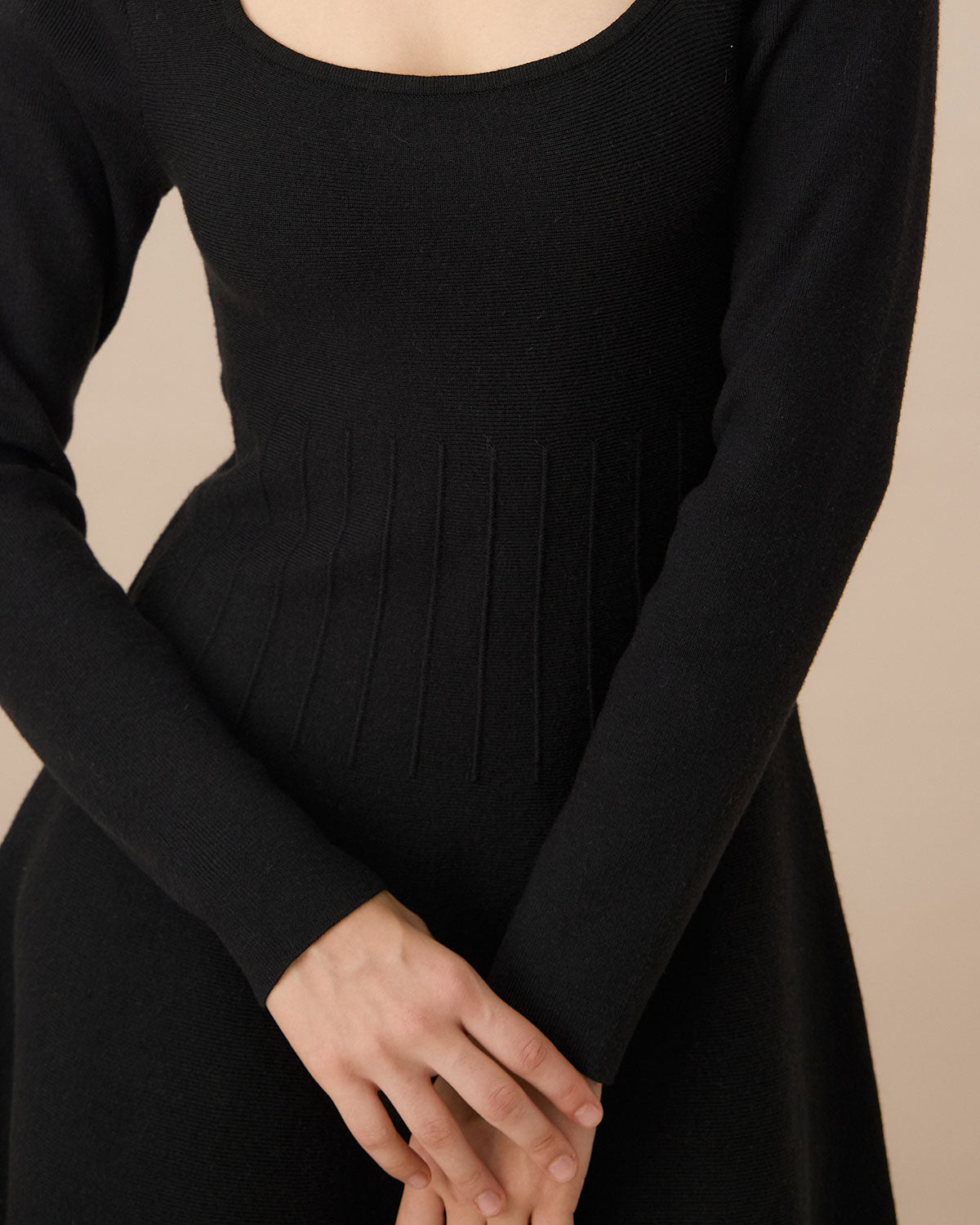 Black Square Neck Ribbed Sweater Dress Visit Cheap Pice